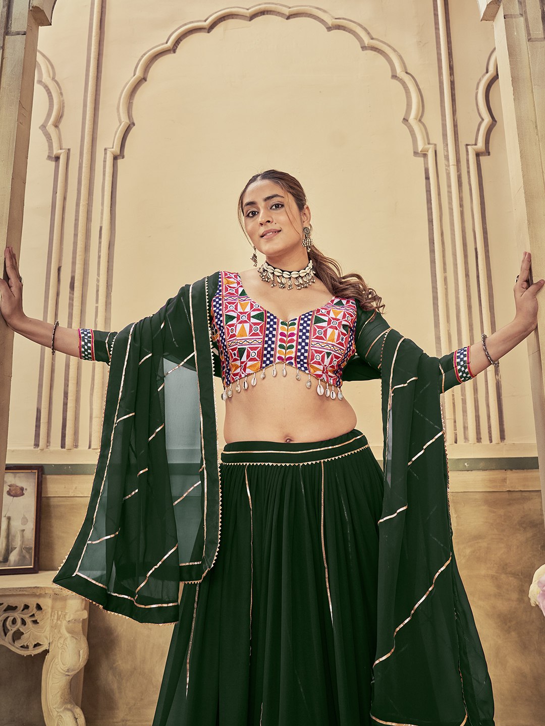 Premium Navratri Chaniya Choli for Women | Georgette Lehenga with Mirror & Thread Embroidery Work | Garba & Dandiya Special Collection HE-BUY-(H)-Nav_20