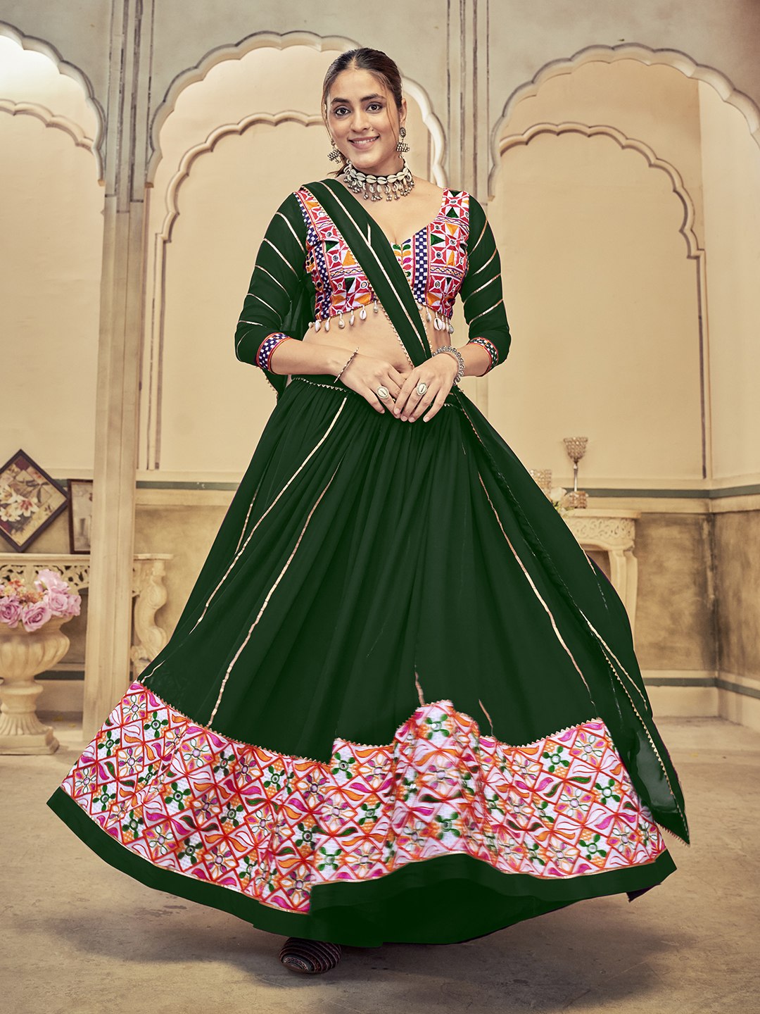 Premium Navratri Chaniya Choli for Women | Georgette Lehenga with Mirror & Thread Embroidery Work | Garba & Dandiya Special Collection HE-BUY-(H)-Nav_20