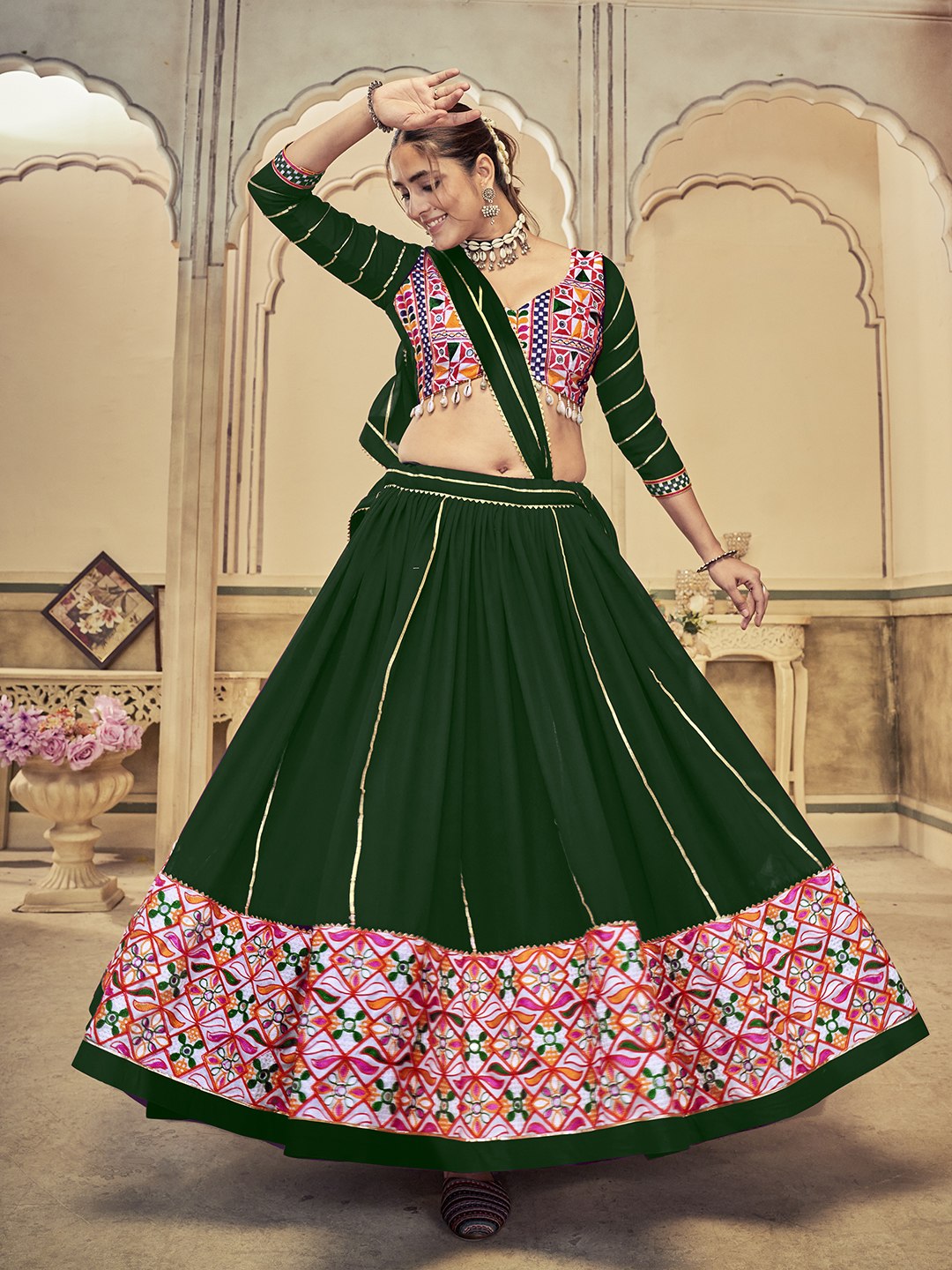 Premium Navratri Chaniya Choli for Women | Georgette Lehenga with Mirror & Thread Embroidery Work | Garba & Dandiya Special Collection HE-BUY-(H)-Nav_20