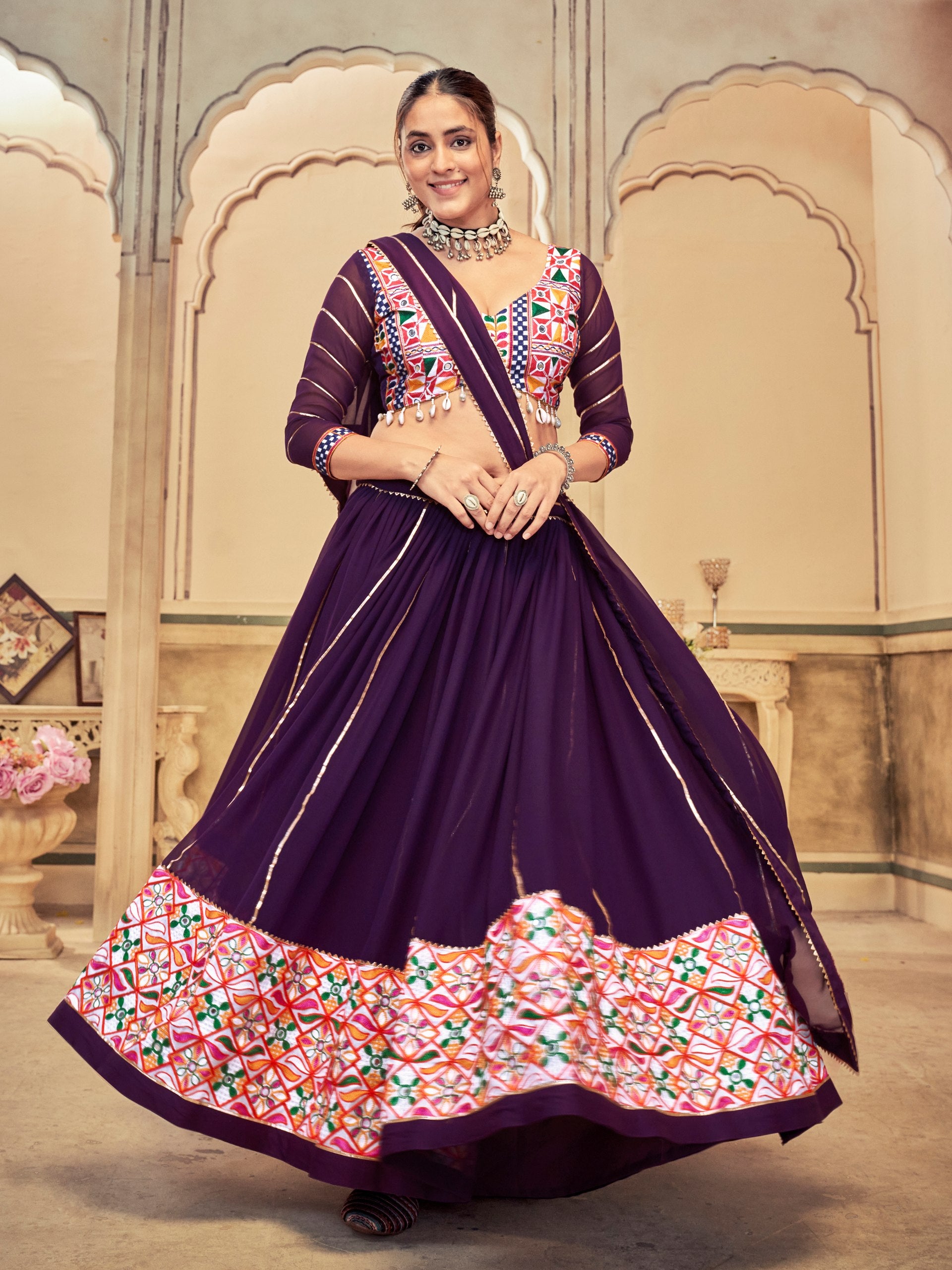 Premium Navratri Chaniya Choli for Women | Georgette Lehenga with Mirror & Thread Embroidery Work | Garba & Dandiya Special Collection HE-BUY-(H)-Nav_20