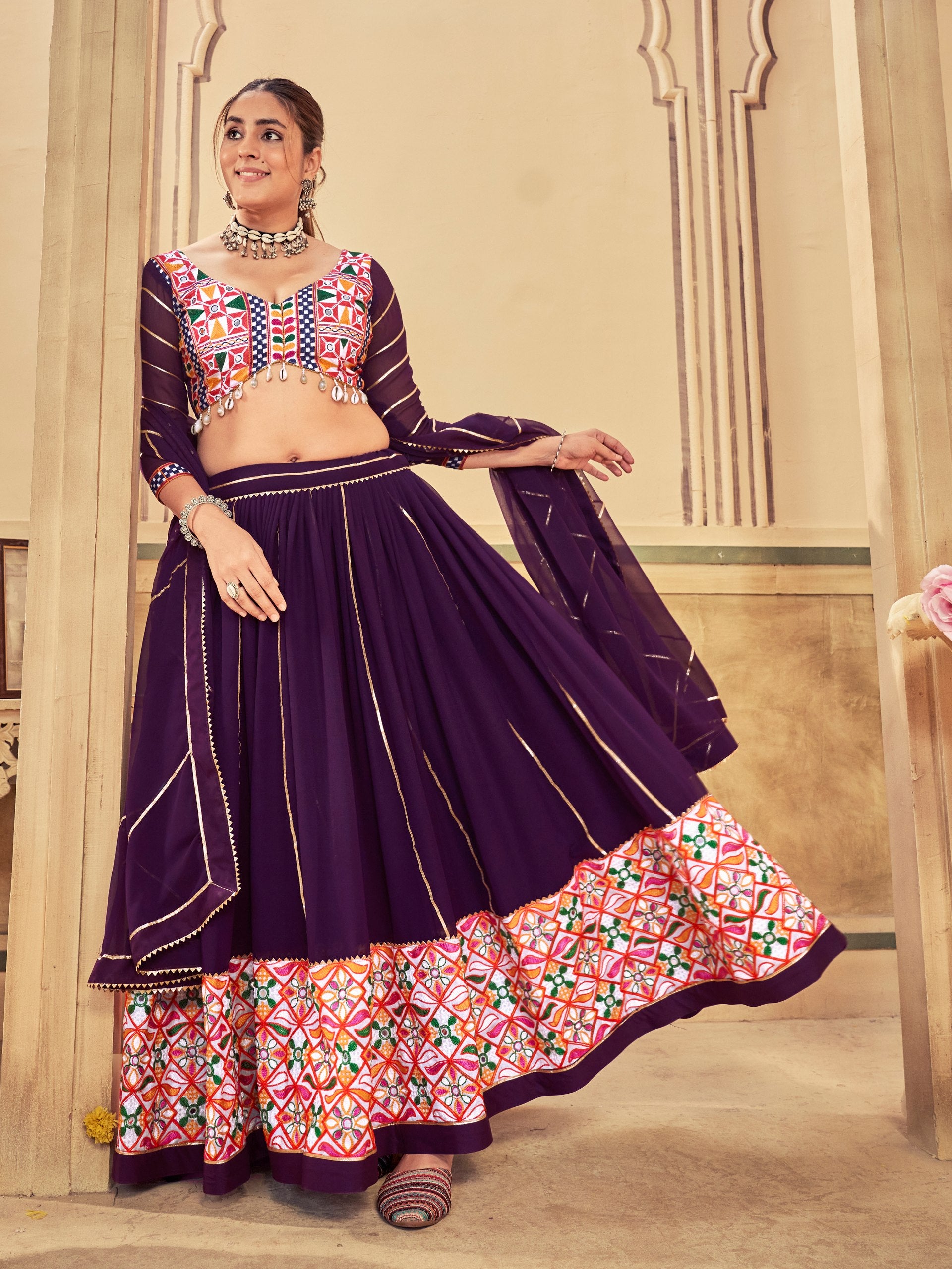 Premium Navratri Chaniya Choli for Women | Georgette Lehenga with Mirror & Thread Embroidery Work | Garba & Dandiya Special Collection HE-BUY-(H)-Nav_20