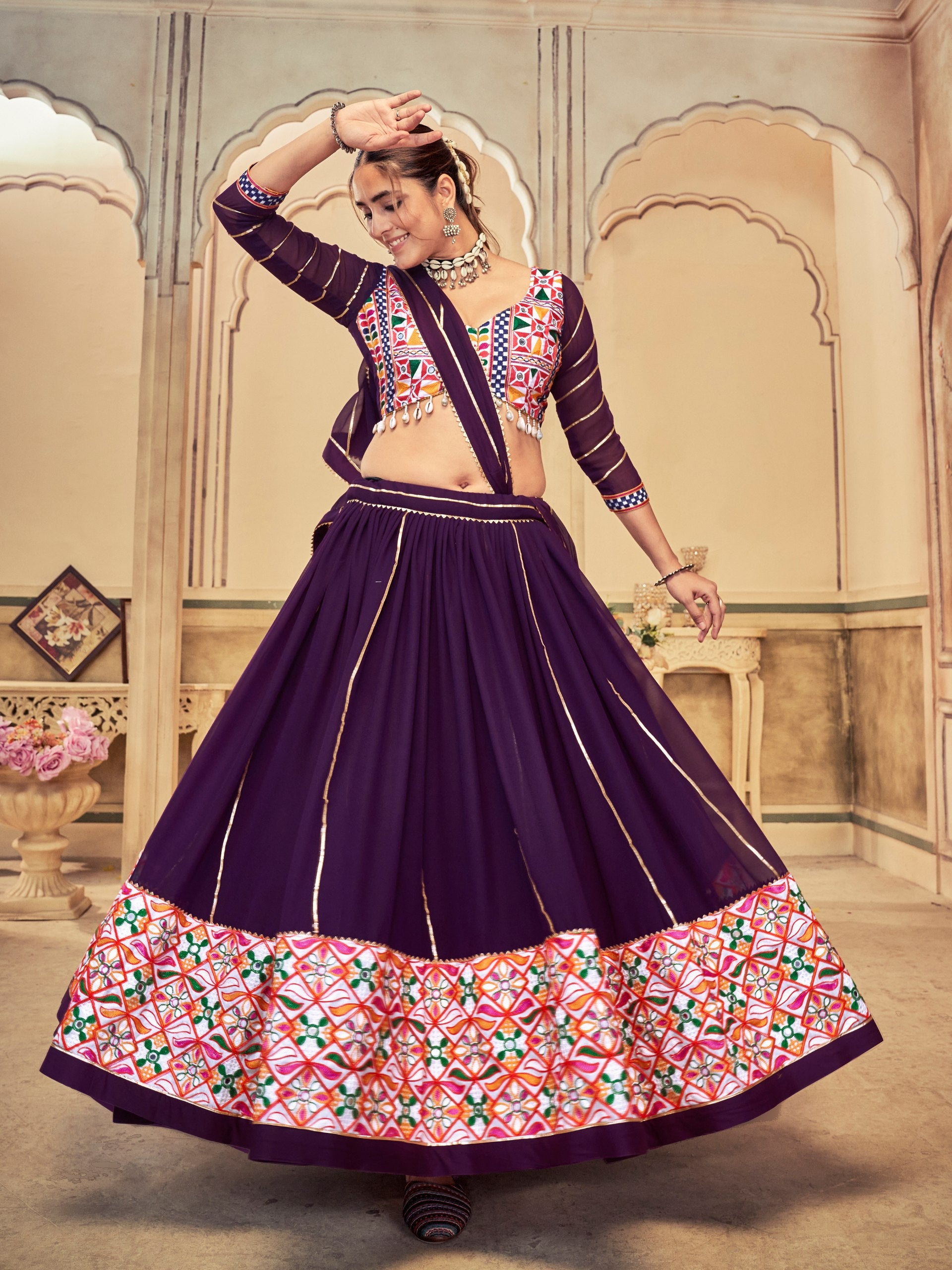 Premium Navratri Chaniya Choli for Women | Georgette Lehenga with Mirror & Thread Embroidery Work | Garba & Dandiya Special Collection HE-BUY-(H)-Nav_20
