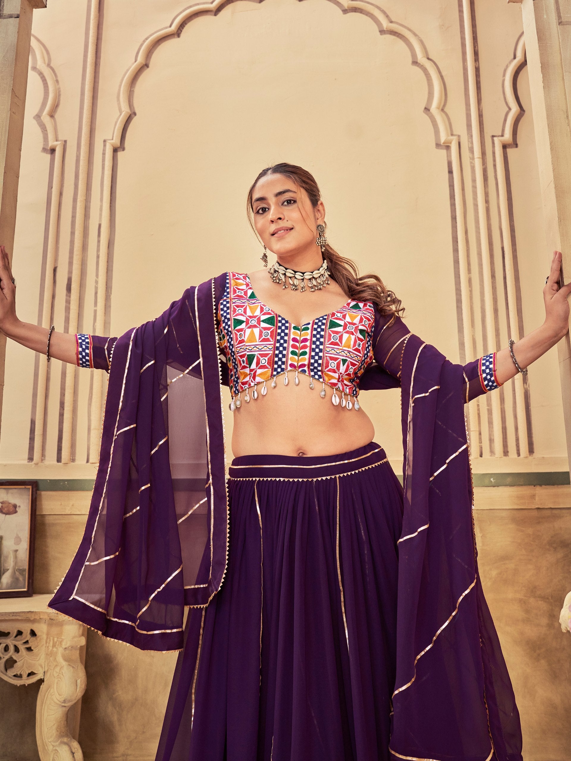 Premium Navratri Chaniya Choli for Women | Georgette Lehenga with Mirror & Thread Embroidery Work | Garba & Dandiya Special Collection HE-BUY-(H)-Nav_20