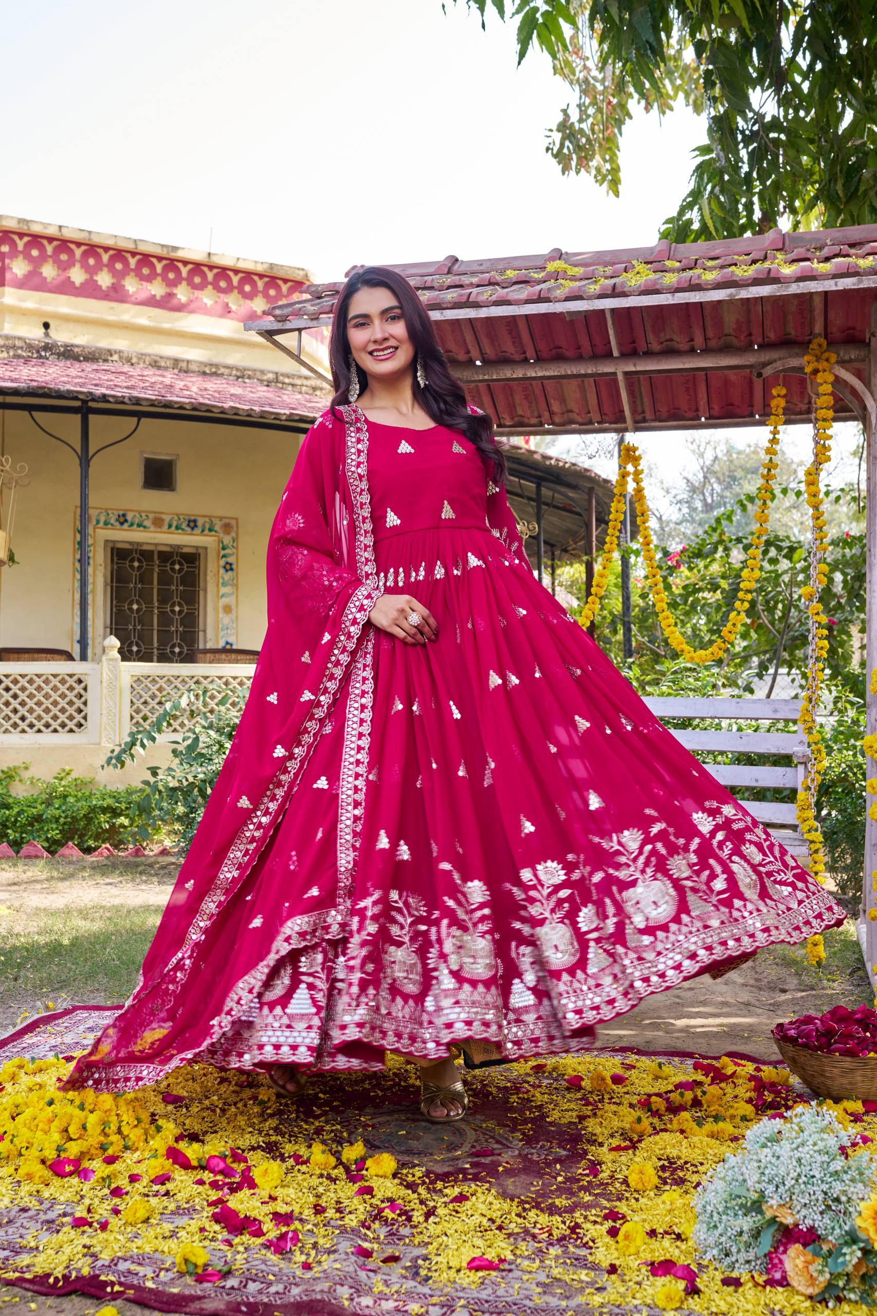 Premium Fox Georgette Festival Long Gown with Dupatta for Women | Heavy 7mm Sequence Embroidery | Designer Wedding, Party & Festive Wear Collection (A)-168