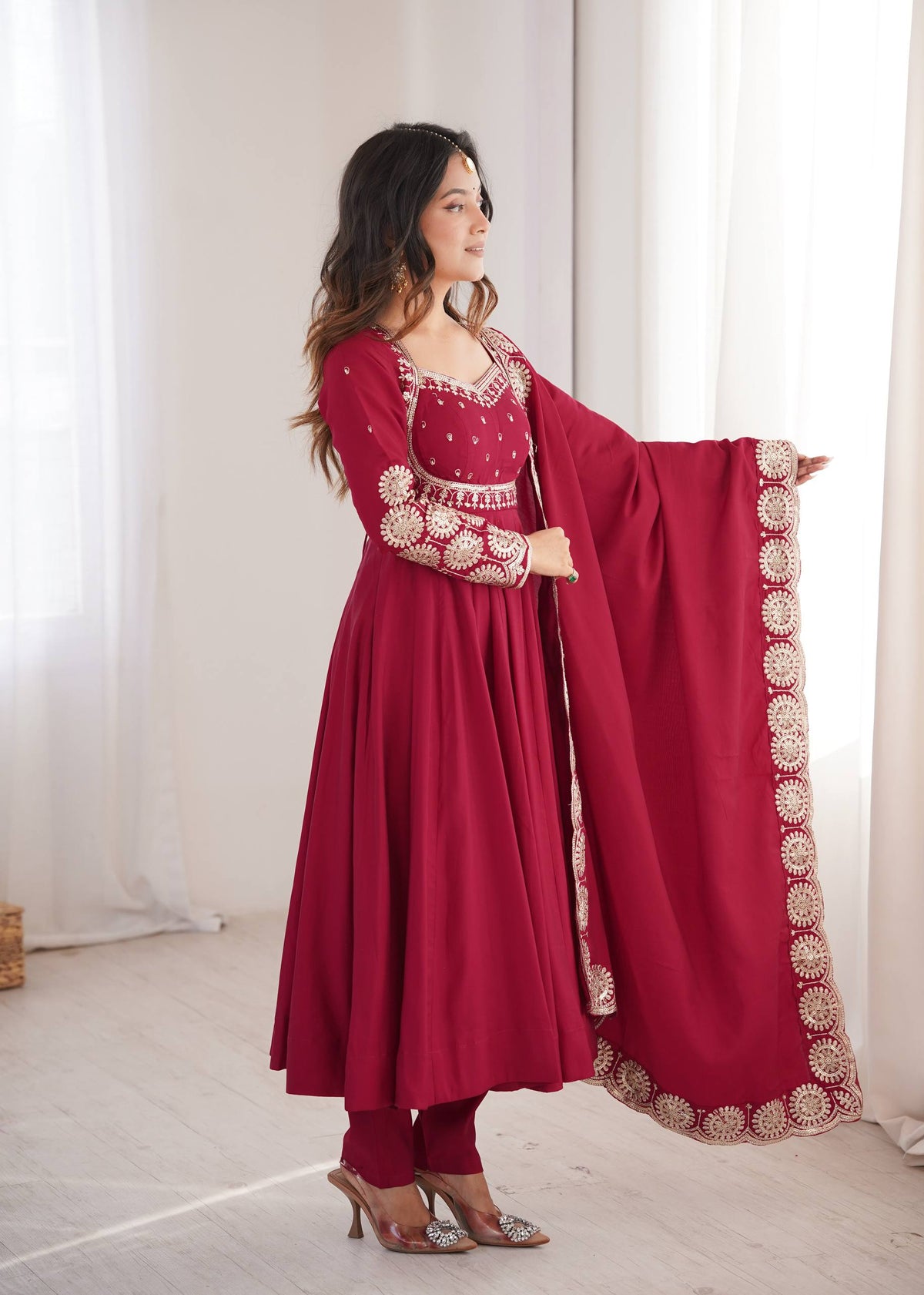 Premium Roman Silk Embroidered Anarkali Suit Set with Bottom & Chanderi Dupatta | Designer Party & Festive Wear HE-BUY-(S)-5026