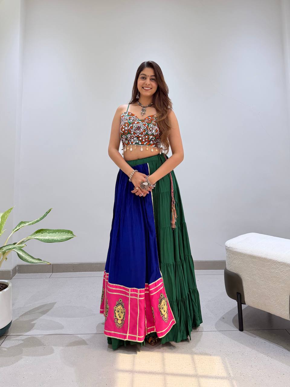 2026 Navratri Lehenga Choli | 6 Meter Full Flair | Real Mirror Embroidery & Gotta Patti Work | Reyon Fabric | Festive Wear HE-BUY-(R)-24