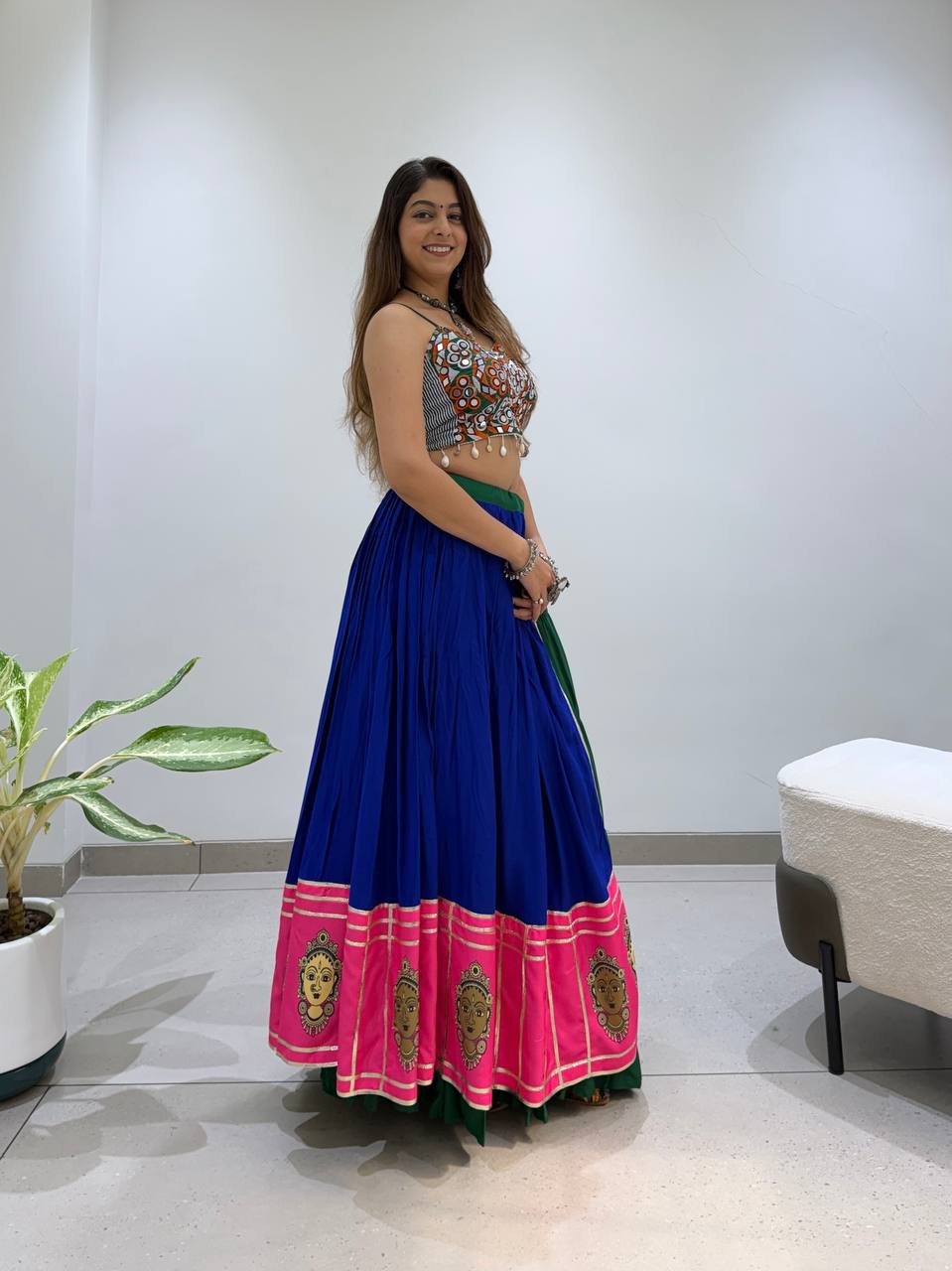 2026 Navratri Lehenga Choli | 6 Meter Full Flair | Real Mirror Embroidery & Gotta Patti Work | Reyon Fabric | Festive Wear HE-BUY-(R)-24