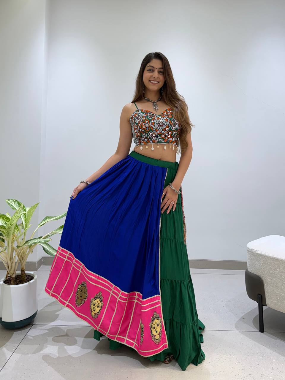2026 Navratri Lehenga Choli | 6 Meter Full Flair | Real Mirror Embroidery & Gotta Patti Work | Reyon Fabric | Festive Wear HE-BUY-(R)-24