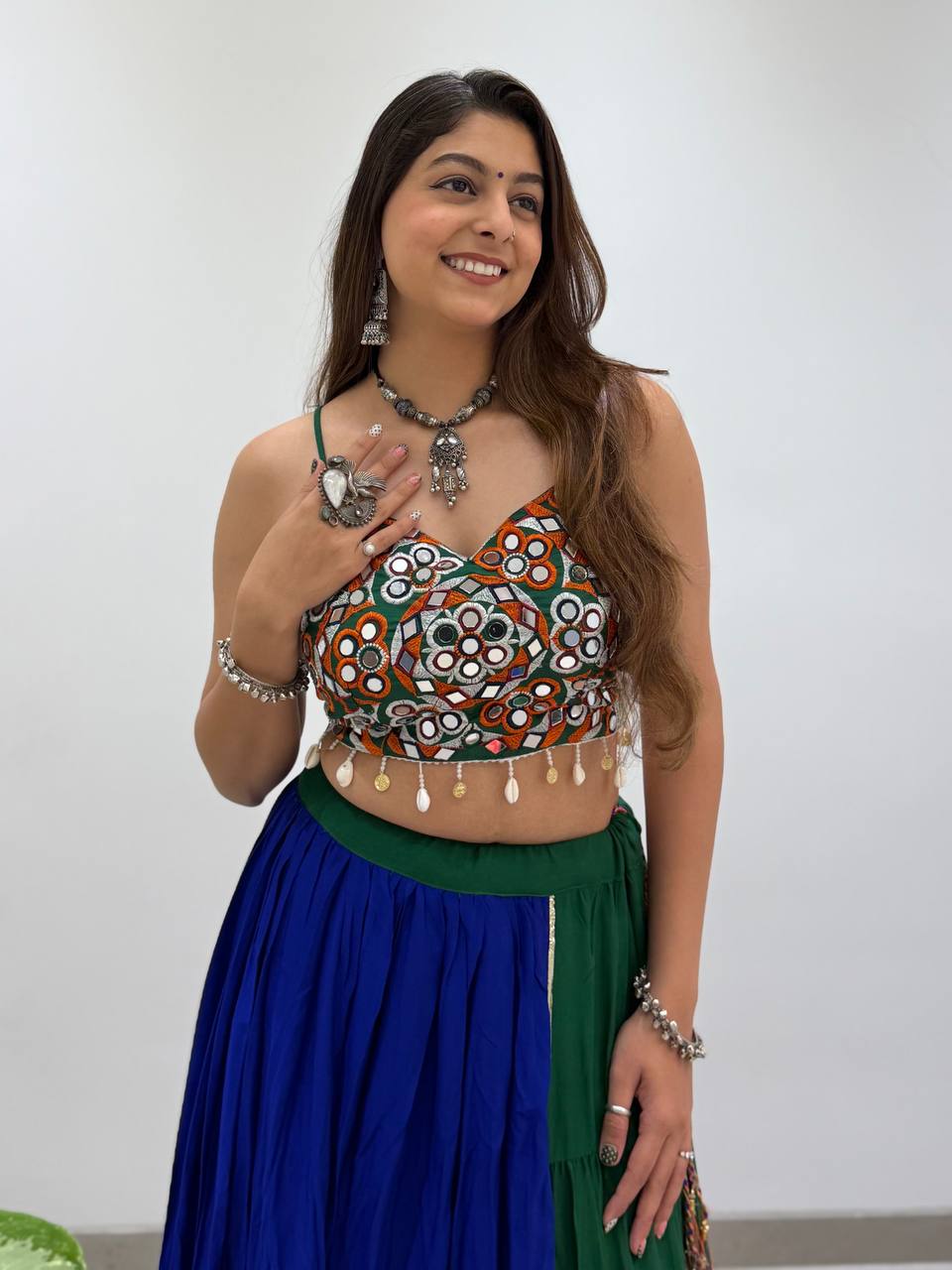 2026 Navratri Lehenga Choli | 6 Meter Full Flair | Real Mirror Embroidery & Gotta Patti Work | Reyon Fabric | Festive Wear HE-BUY-(R)-24
