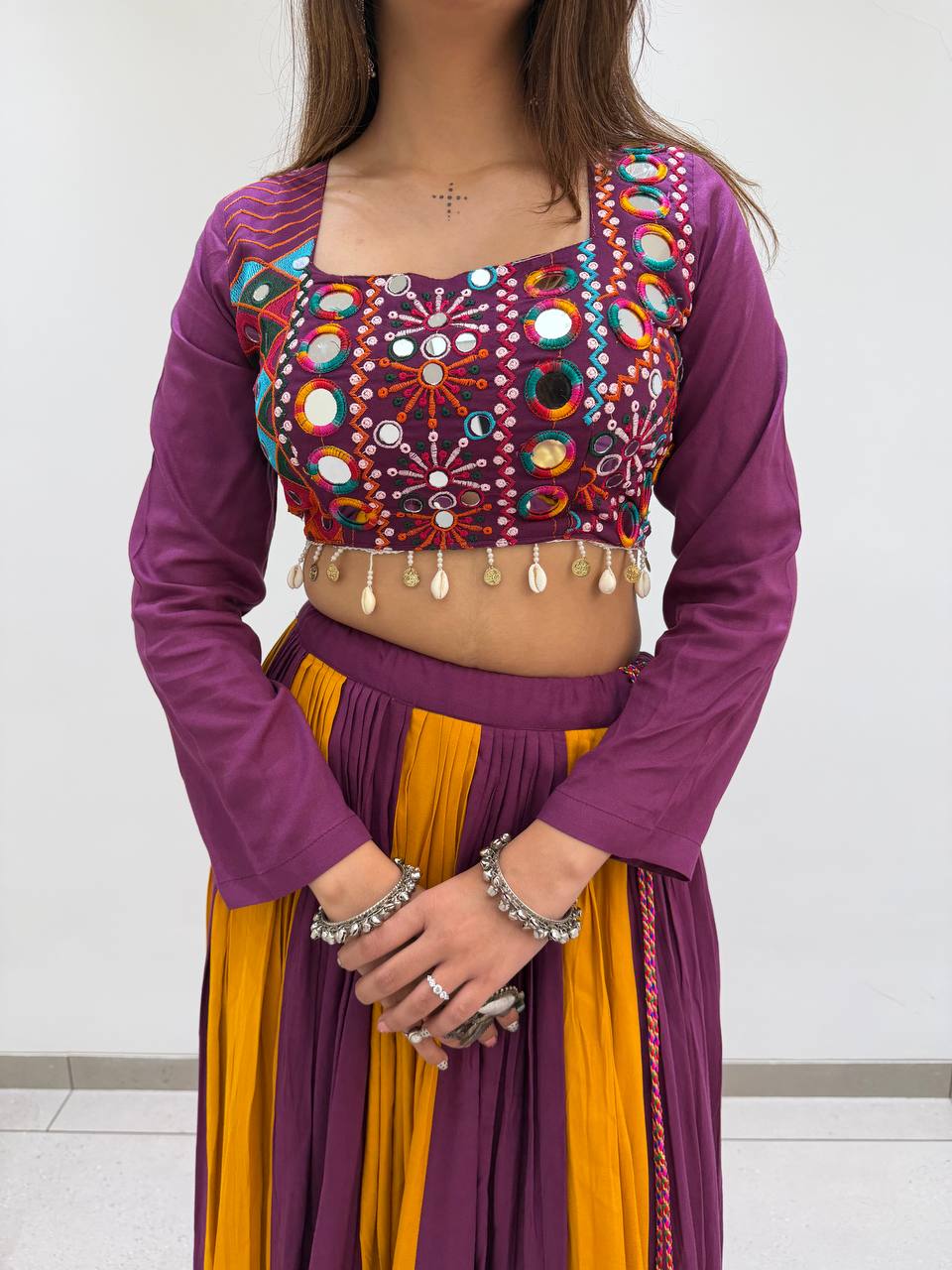 2026 Navratri Lehenga Choli with Bandhni Lagdi Patta Dupatta | 6 Meter Full Flair | Real Mirror & Jarkan Work | Reyon Fabric   HE-BUY-(R)-25