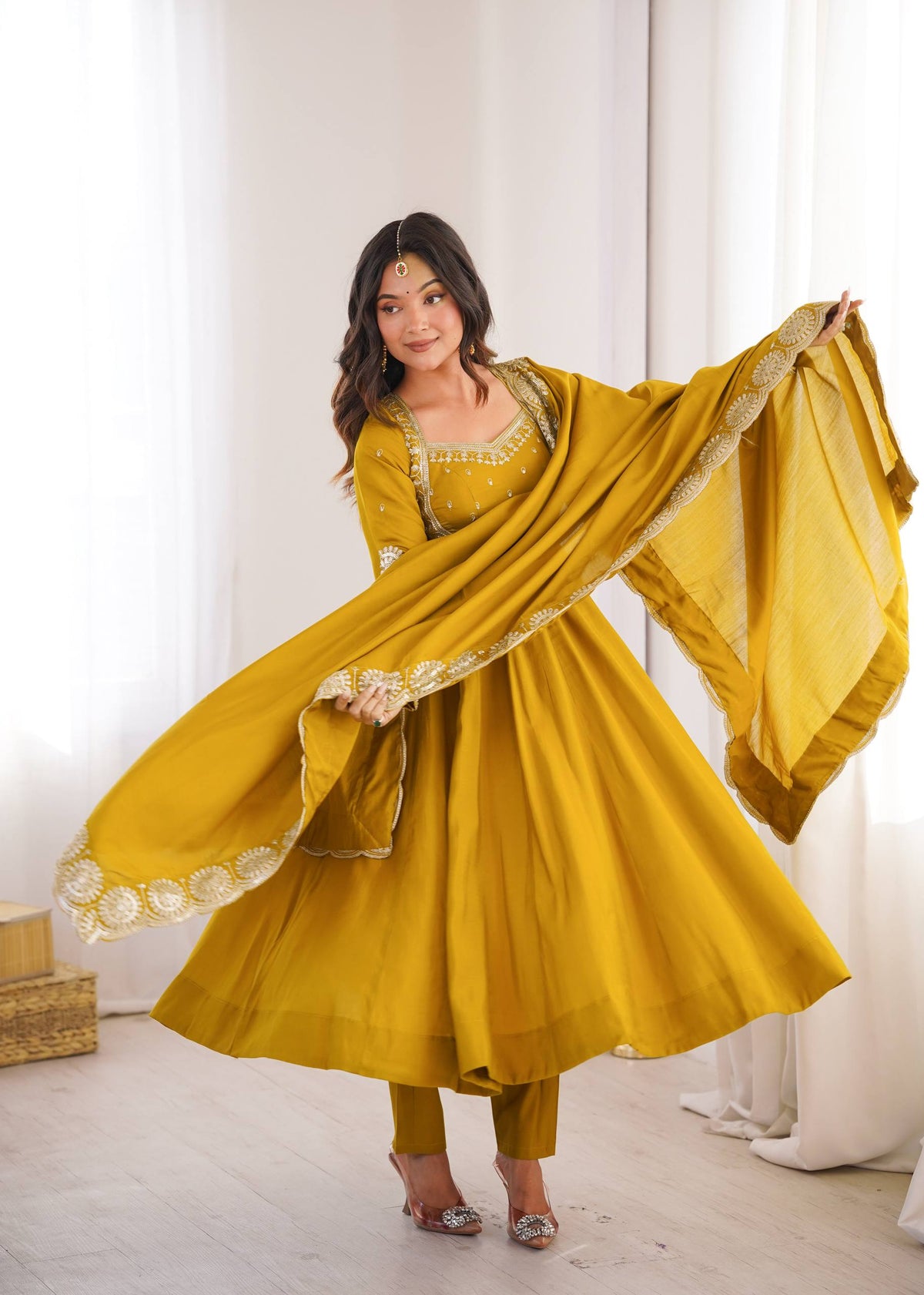 Premium Roman Silk Embroidered Anarkali Suit Set with Bottom & Chanderi Dupatta | Designer Party & Festive Wear HE-BUY-(S)-5026