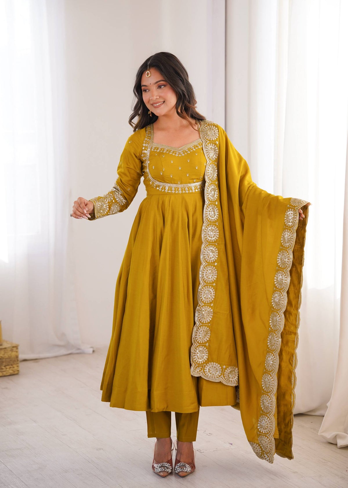 Premium Roman Silk Embroidered Anarkali Suit Set with Bottom & Chanderi Dupatta | Designer Party & Festive Wear HE-BUY-(S)-5026