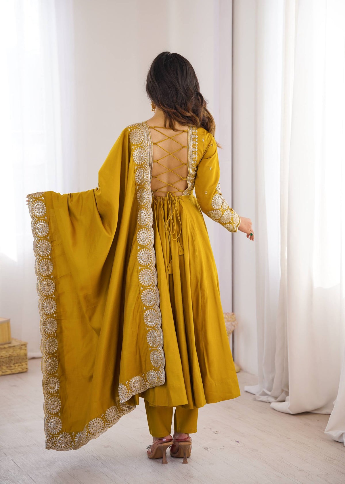 Premium Roman Silk Embroidered Anarkali Suit Set with Bottom & Chanderi Dupatta | Designer Party & Festive Wear HE-BUY-(S)-5026