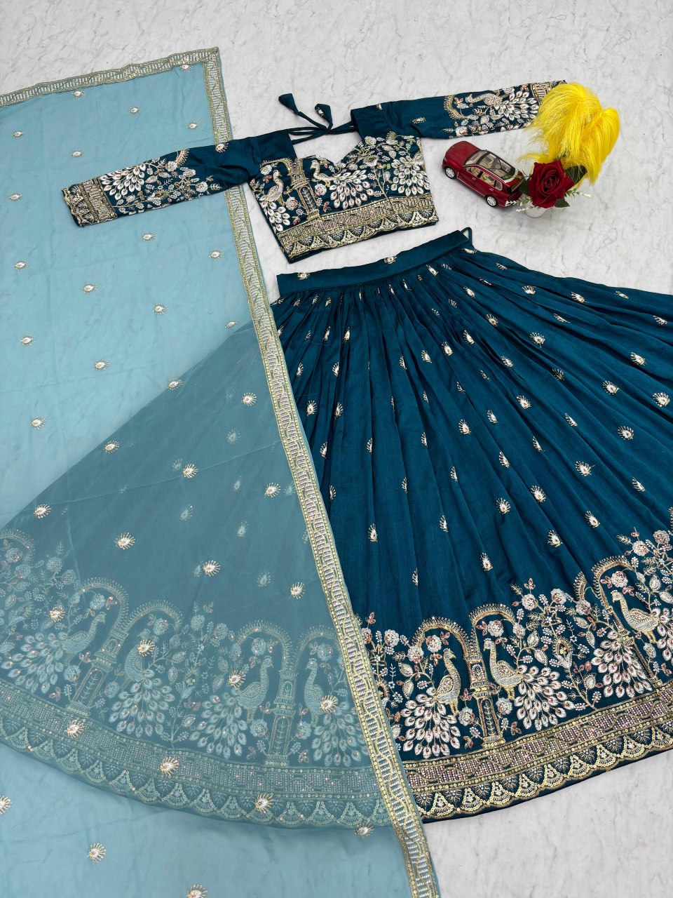 New Festival Vichitra Silk Lehenga Choli with Heavy Embroidered Dupatta - Fully Stitched