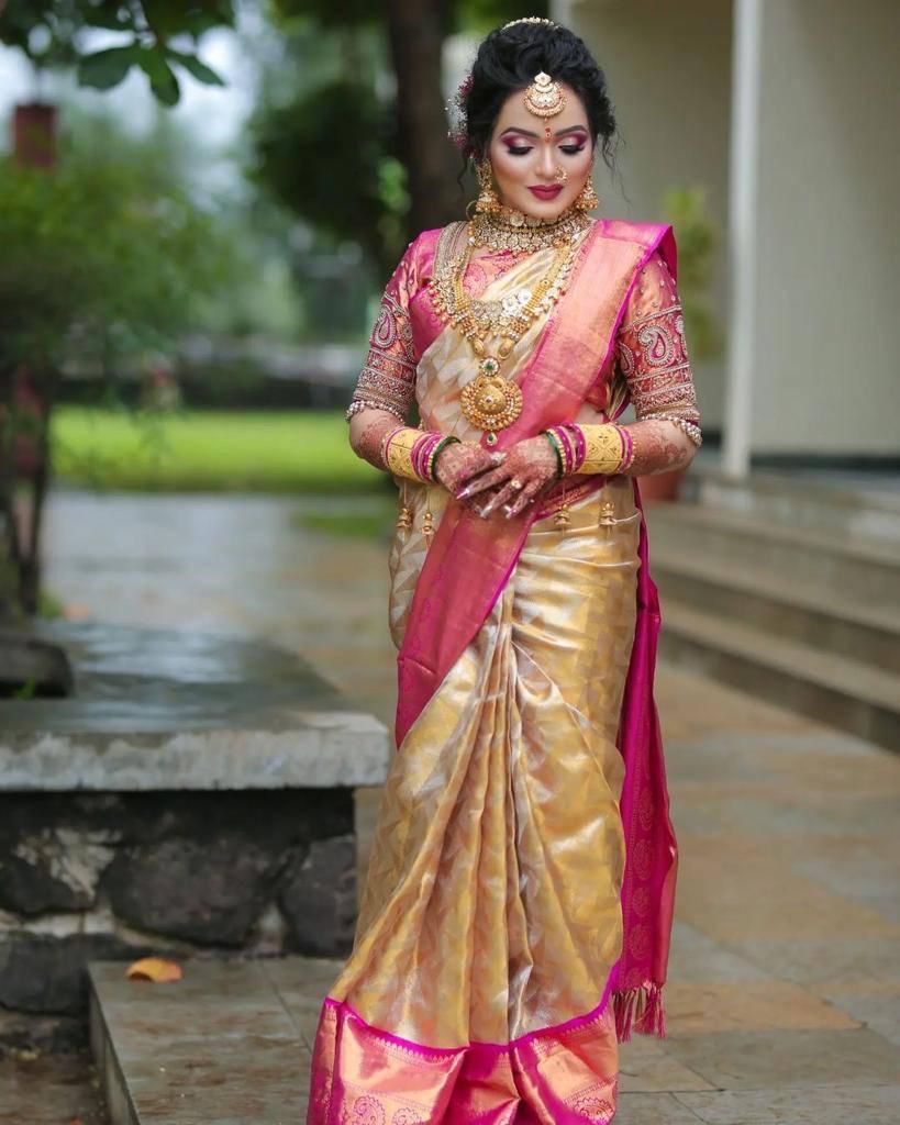 Premium Soft Lichi Silk Saree with Rich Pallu & All-Over Jacquard Work | Contrast Jacquard Border Blouse  HE-BUY-(Y)-2050