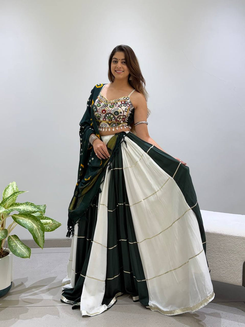 2026 Navratri Lehenga Choli with Bandhni Dupatta | 6 Meter Full Flair | Real Mirror Embroidery | Reyon Fabric | Festive Wear HE-BUY-(R)-25