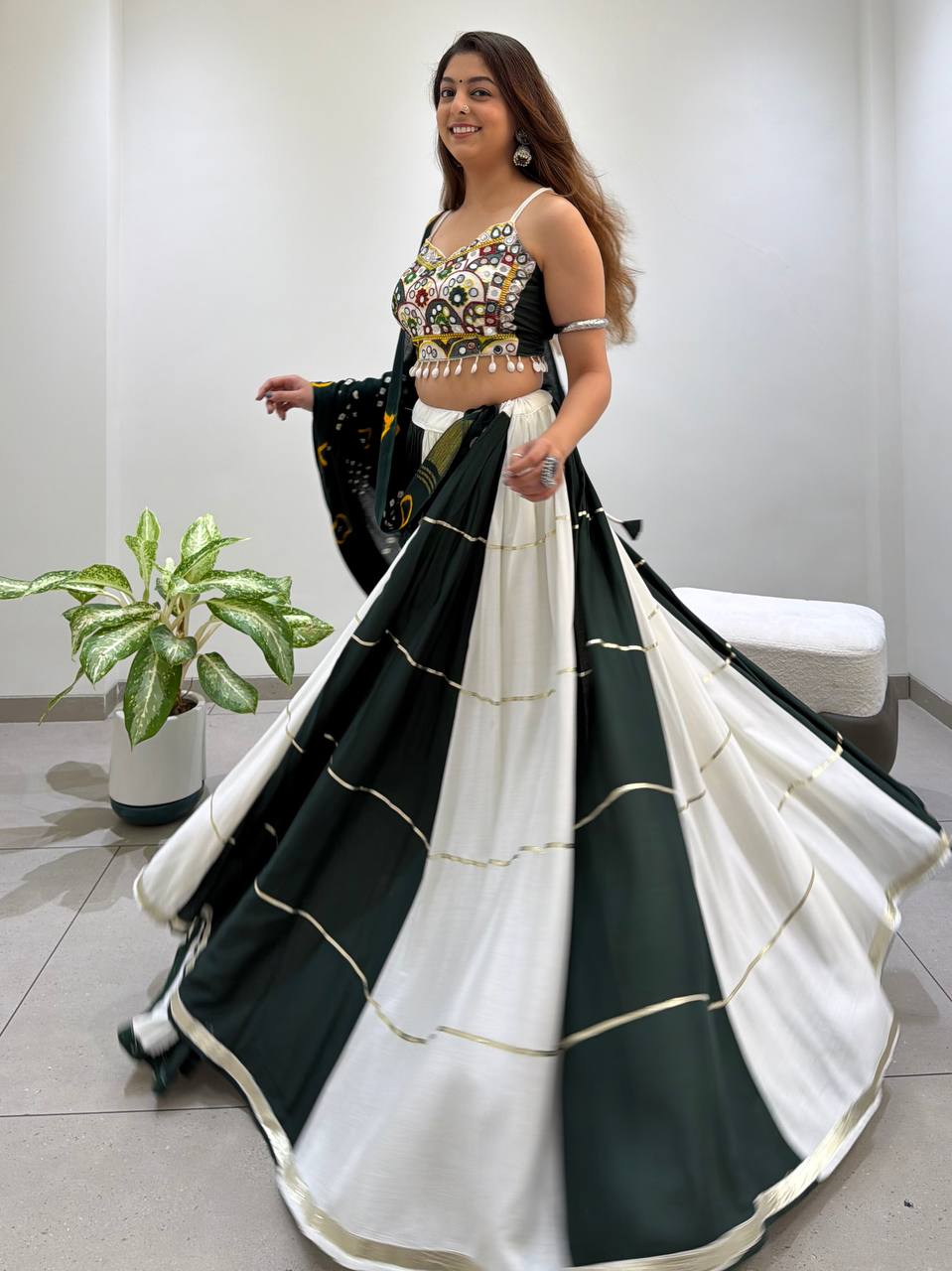 2026 Navratri Lehenga Choli with Bandhni Dupatta | 6 Meter Full Flair | Real Mirror Embroidery | Reyon Fabric | Festive Wear HE-BUY-(R)-25