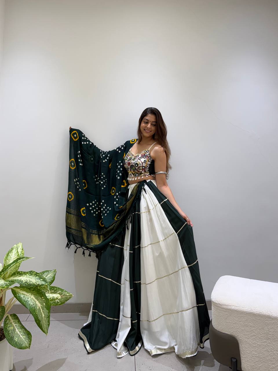 2026 Navratri Lehenga Choli with Bandhni Dupatta | 6 Meter Full Flair | Real Mirror Embroidery | Reyon Fabric | Festive Wear HE-BUY-(R)-25