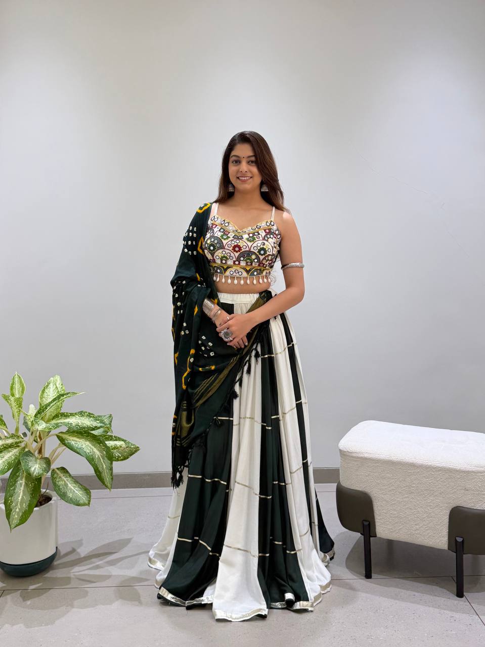 2026 Navratri Lehenga Choli with Bandhni Dupatta | 6 Meter Full Flair | Real Mirror Embroidery | Reyon Fabric | Festive Wear HE-BUY-(R)-25