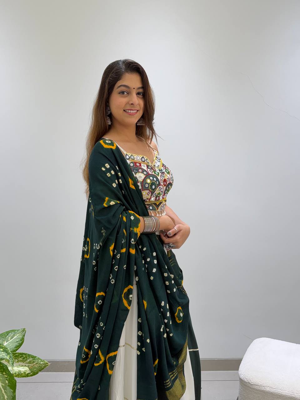 2026 Navratri Lehenga Choli with Bandhni Dupatta | 6 Meter Full Flair | Real Mirror Embroidery | Reyon Fabric | Festive Wear HE-BUY-(R)-25
