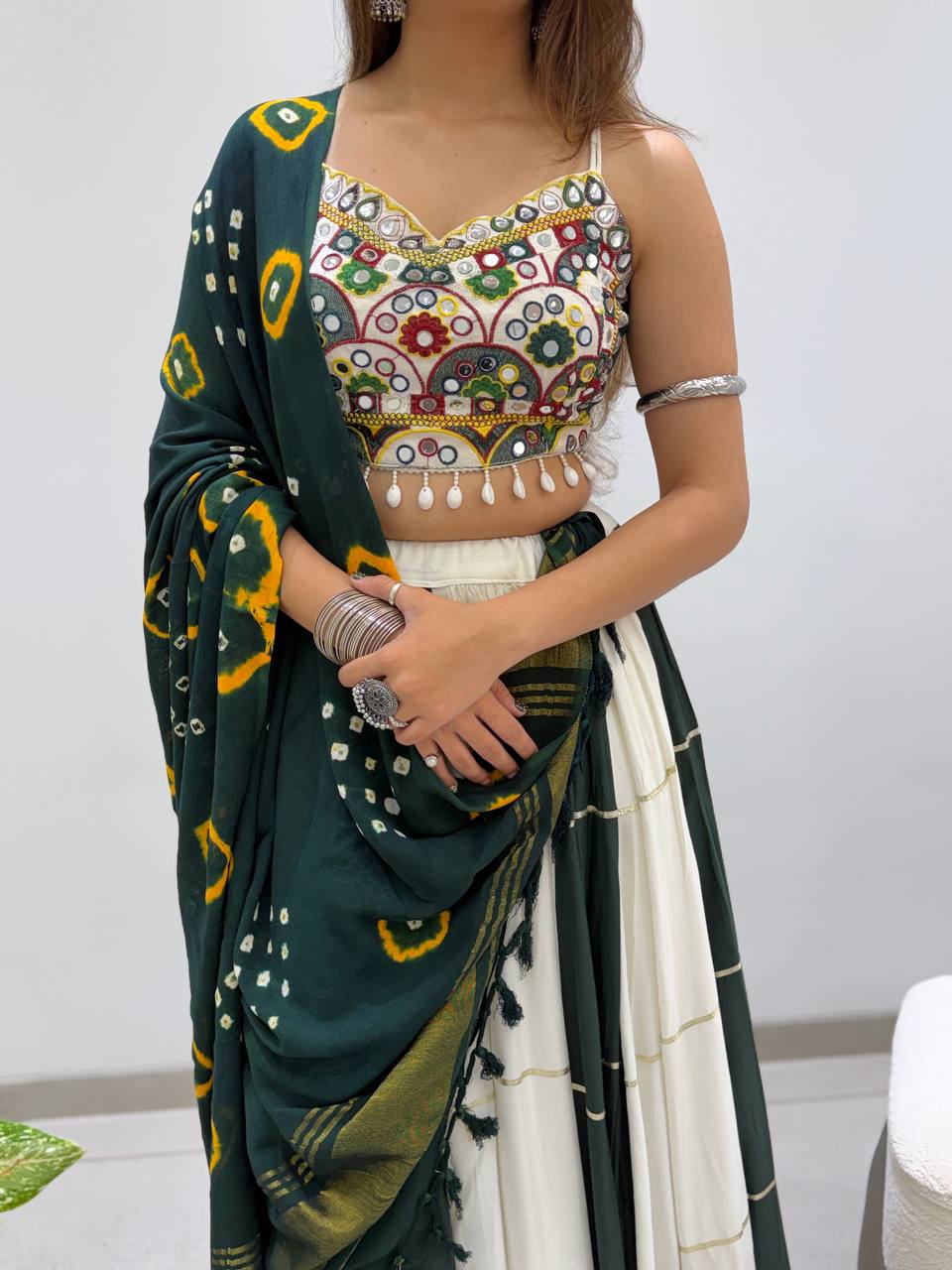 2026 Navratri Lehenga Choli with Bandhni Dupatta | 6 Meter Full Flair | Real Mirror Embroidery | Reyon Fabric | Festive Wear HE-BUY-(R)-25