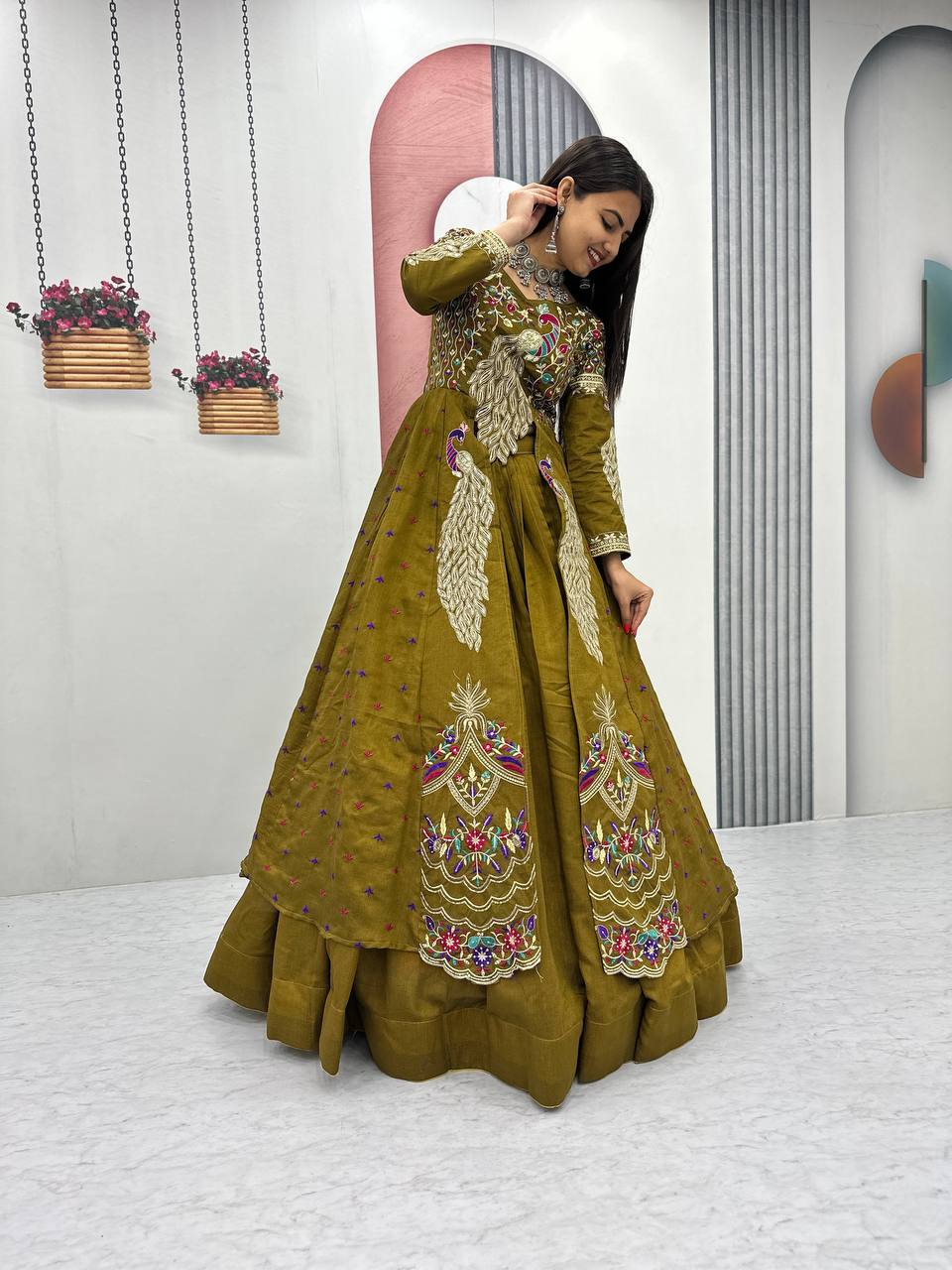 Premium Pure Vichitra Festival Special Crop Top with Lehenga & Shrug Set for Women | Heavy Thread & Sequence Work | Designer Party & Wedding Wear Collection