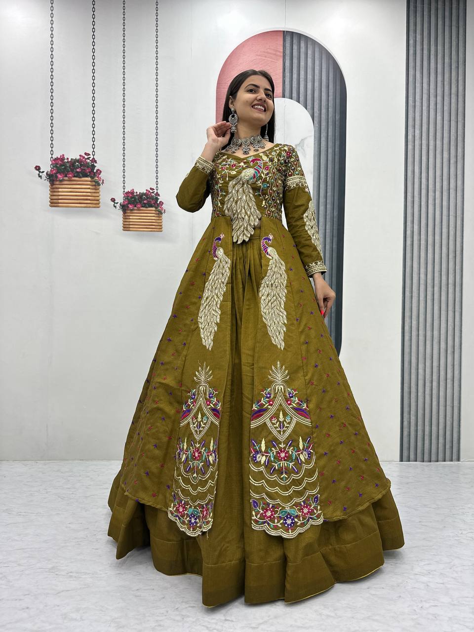 Premium Pure Vichitra Festival Special Crop Top with Lehenga & Shrug Set for Women | Heavy Thread & Sequence Work | Designer Party & Wedding Wear Collection