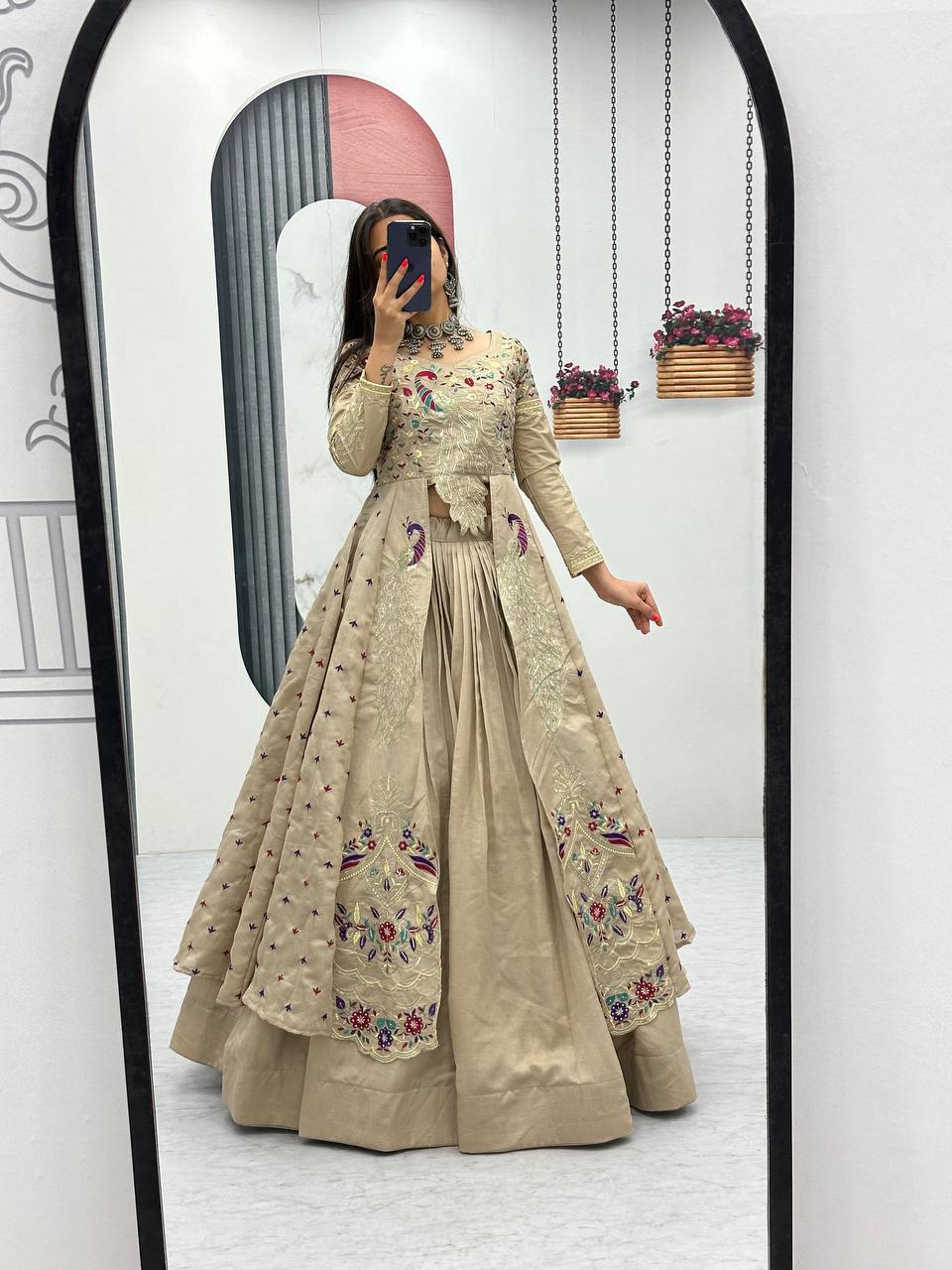 Premium Pure Vichitra Festival Special Crop Top with Lehenga & Shrug Set for Women | Heavy Thread & Sequence Work | Designer Party & Wedding Wear Collection