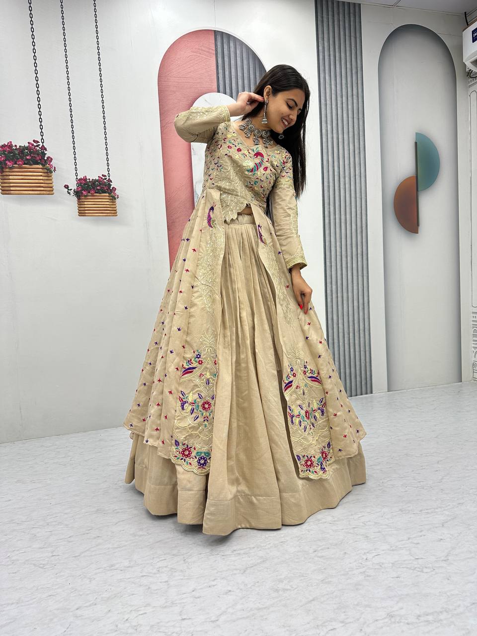 Premium Pure Vichitra Festival Special Crop Top with Lehenga & Shrug Set for Women | Heavy Thread & Sequence Work | Designer Party & Wedding Wear Collection