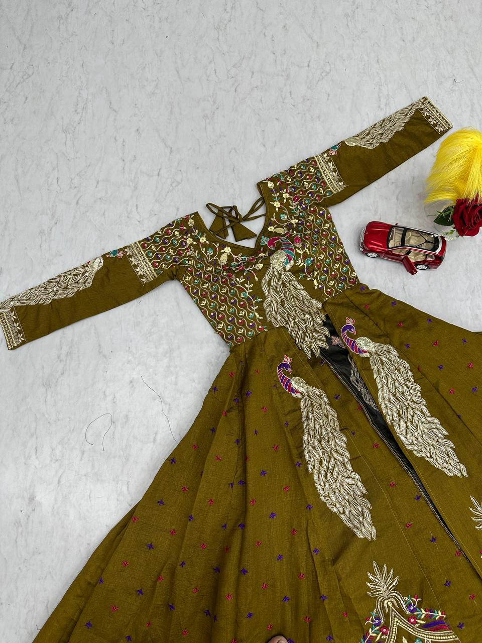 Premium Pure Vichitra Festival Special Crop Top with Lehenga & Shrug Set for Women | Heavy Thread & Sequence Work | Designer Party & Wedding Wear Collection