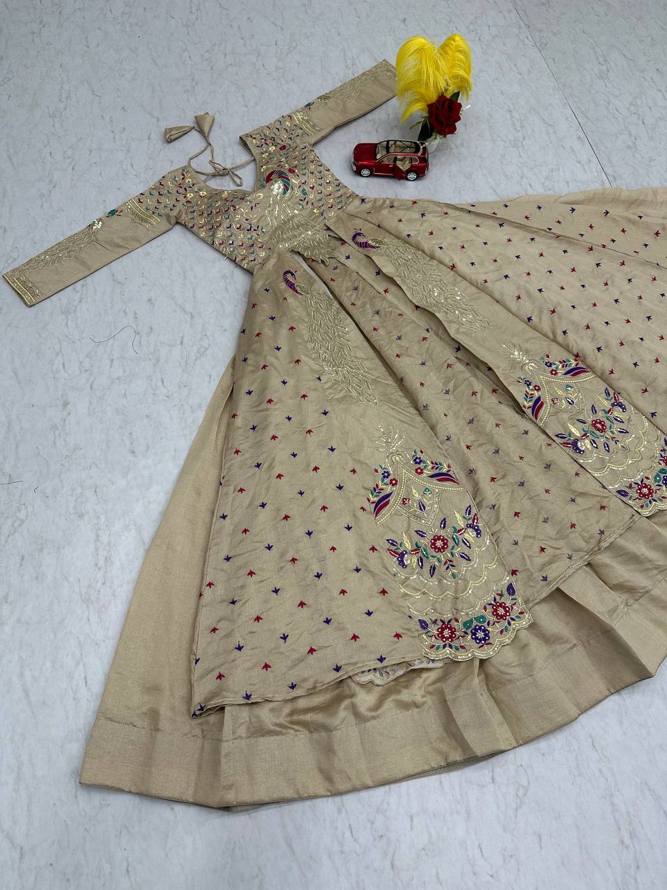 Premium Pure Vichitra Festival Special Crop Top with Lehenga & Shrug Set for Women | Heavy Thread & Sequence Work | Designer Party & Wedding Wear Collection