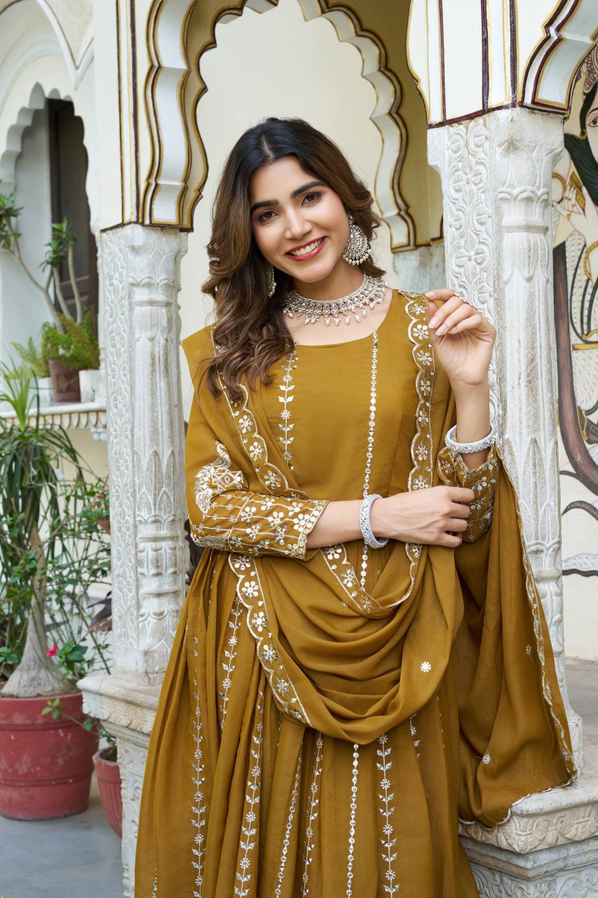 Festival Collection Star Georgette Long Gown with Heavy 7MM Sequence Embroidery Work - Fully Stitched