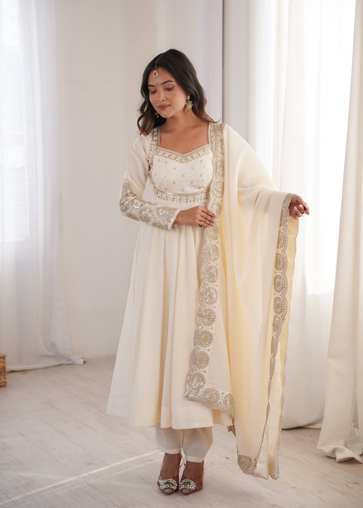 Premium Roman Silk Embroidered Anarkali Suit Set with Bottom & Chanderi Dupatta | Designer Party & Festive Wear HE-BUY-(S)-5026