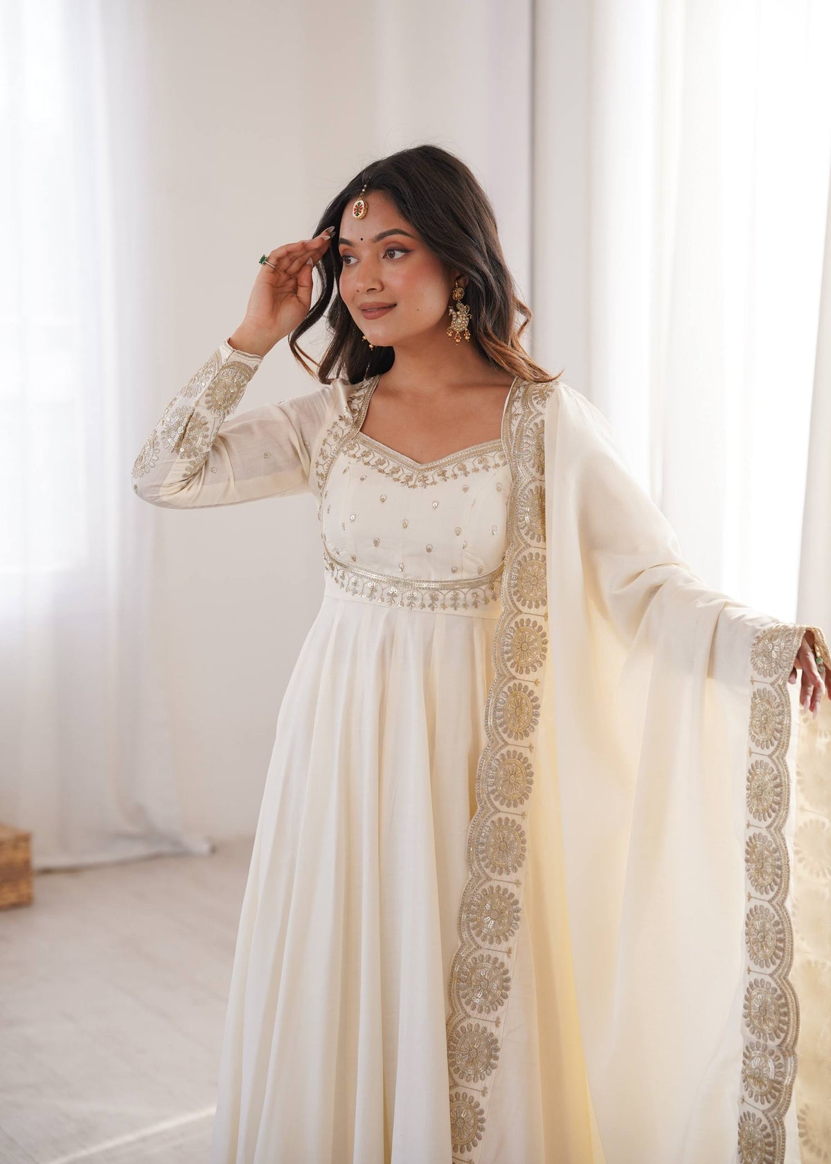 Premium Roman Silk Embroidered Anarkali Suit Set with Bottom & Chanderi Dupatta | Designer Party & Festive Wear HE-BUY-(S)-5026