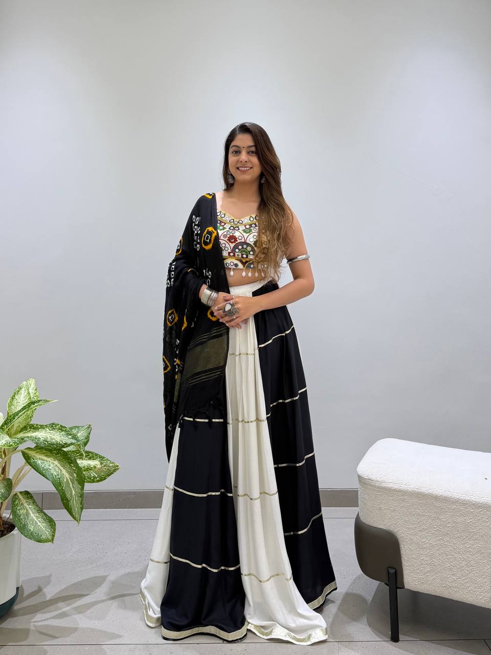 2026 Navratri Lehenga Choli with Bandhni Dupatta | 6 Meter Full Flair | Real Mirror Embroidery | Reyon Fabric | Festive Wear HE-BUY-(R)-25