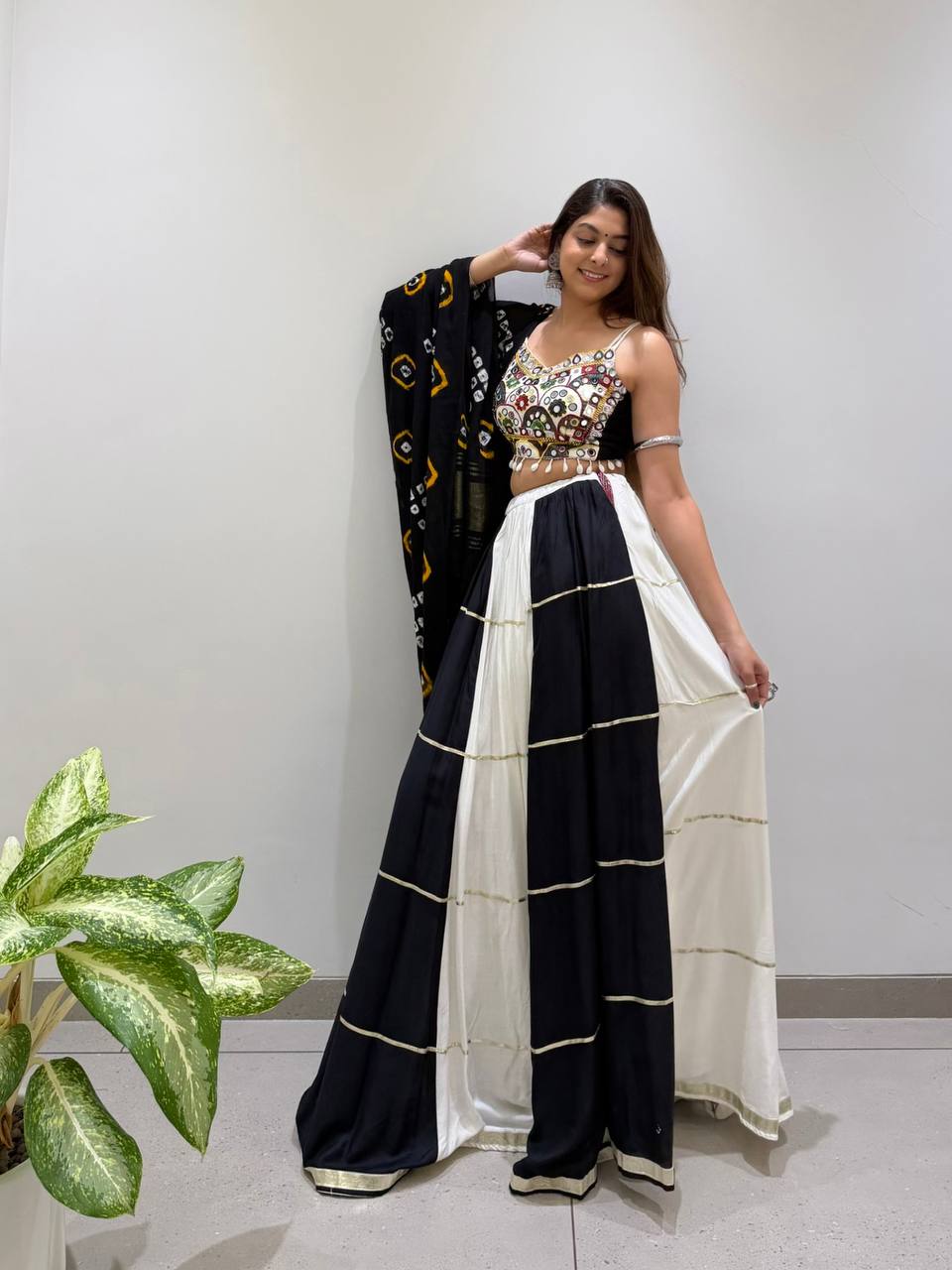 2026 Navratri Lehenga Choli with Bandhni Dupatta | 6 Meter Full Flair | Real Mirror Embroidery | Reyon Fabric | Festive Wear HE-BUY-(R)-25