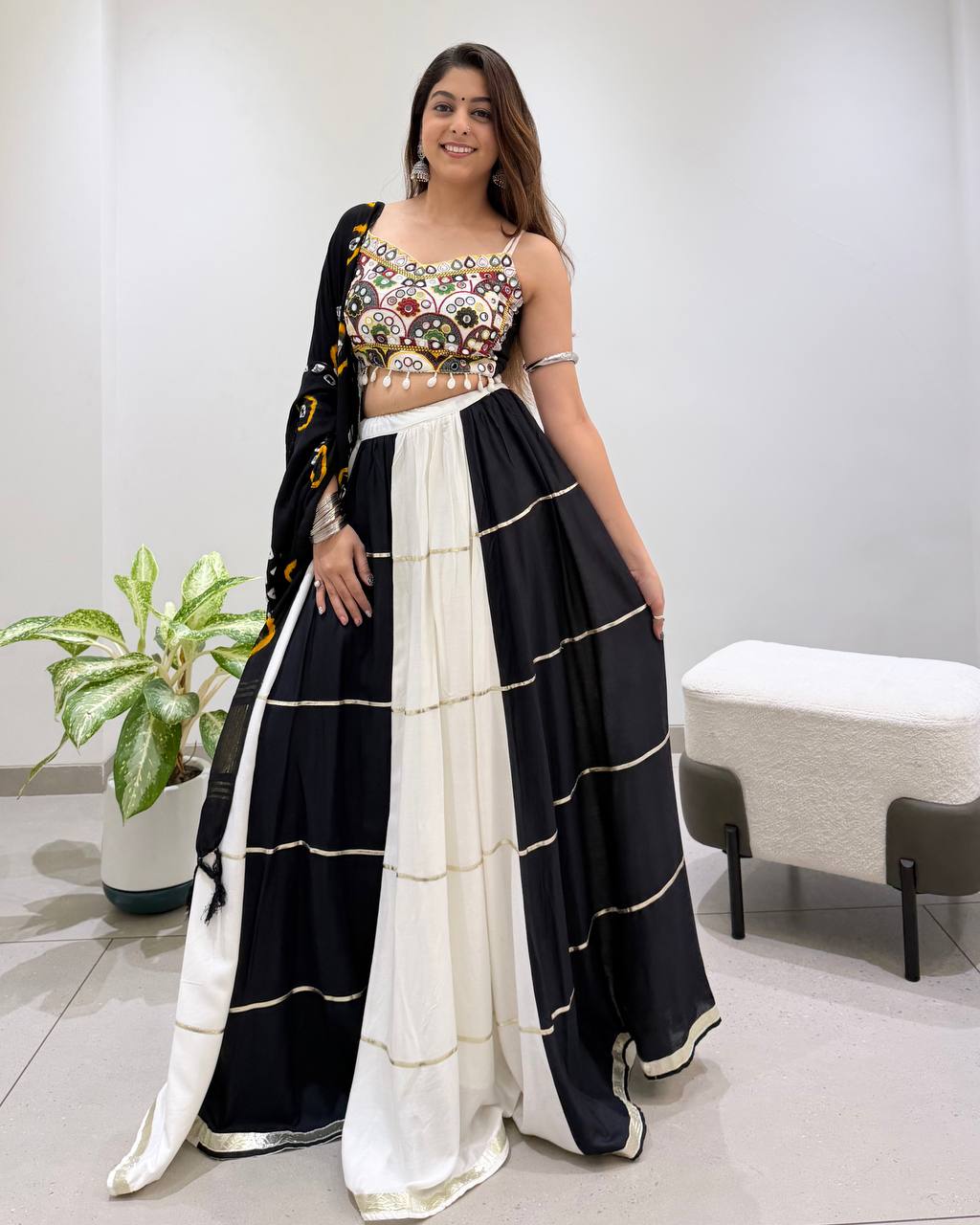2026 Navratri Lehenga Choli with Bandhni Dupatta | 6 Meter Full Flair | Real Mirror Embroidery | Reyon Fabric | Festive Wear HE-BUY-(R)-25
