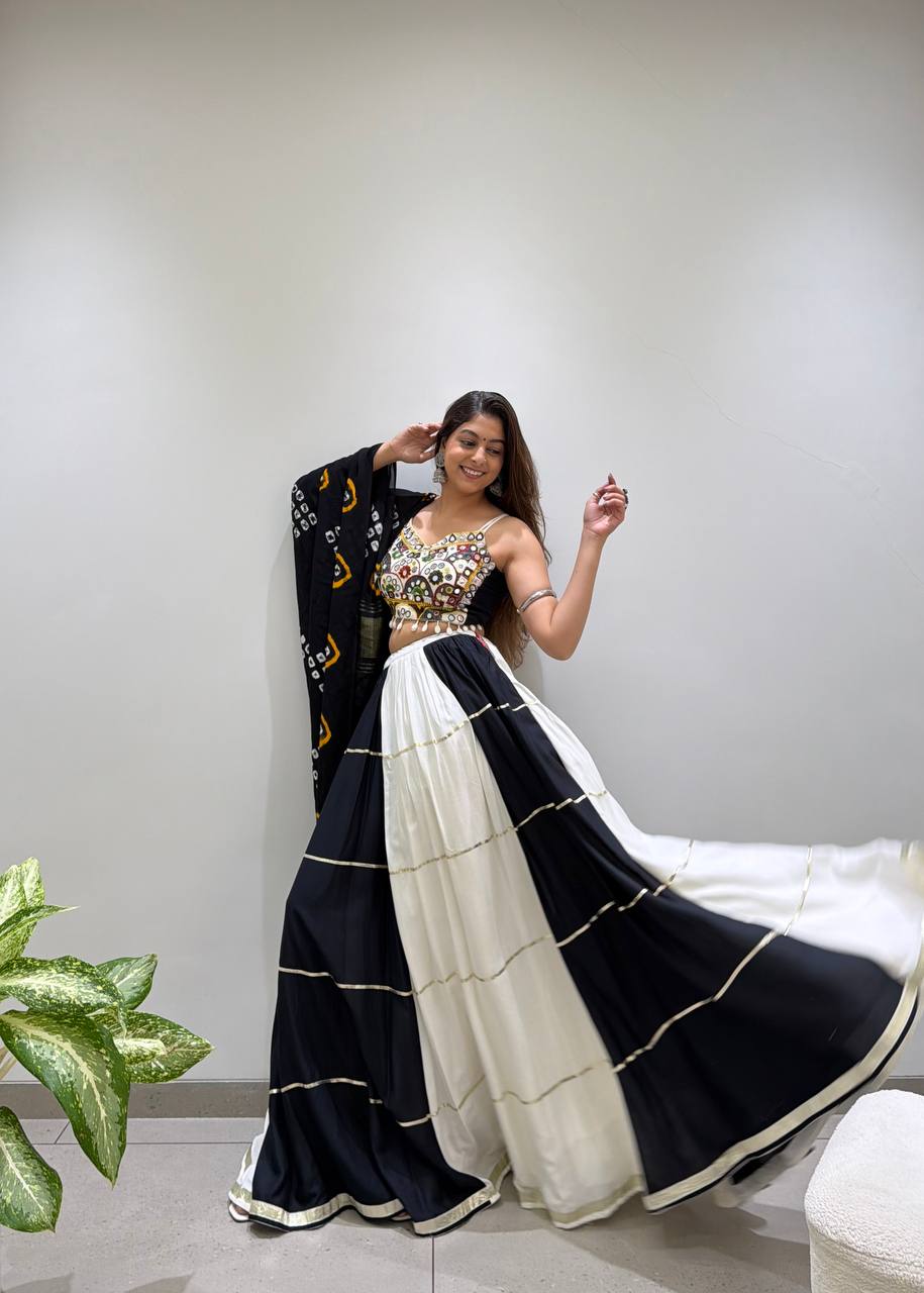 2026 Navratri Lehenga Choli with Bandhni Dupatta | 6 Meter Full Flair | Real Mirror Embroidery | Reyon Fabric | Festive Wear HE-BUY-(R)-25
