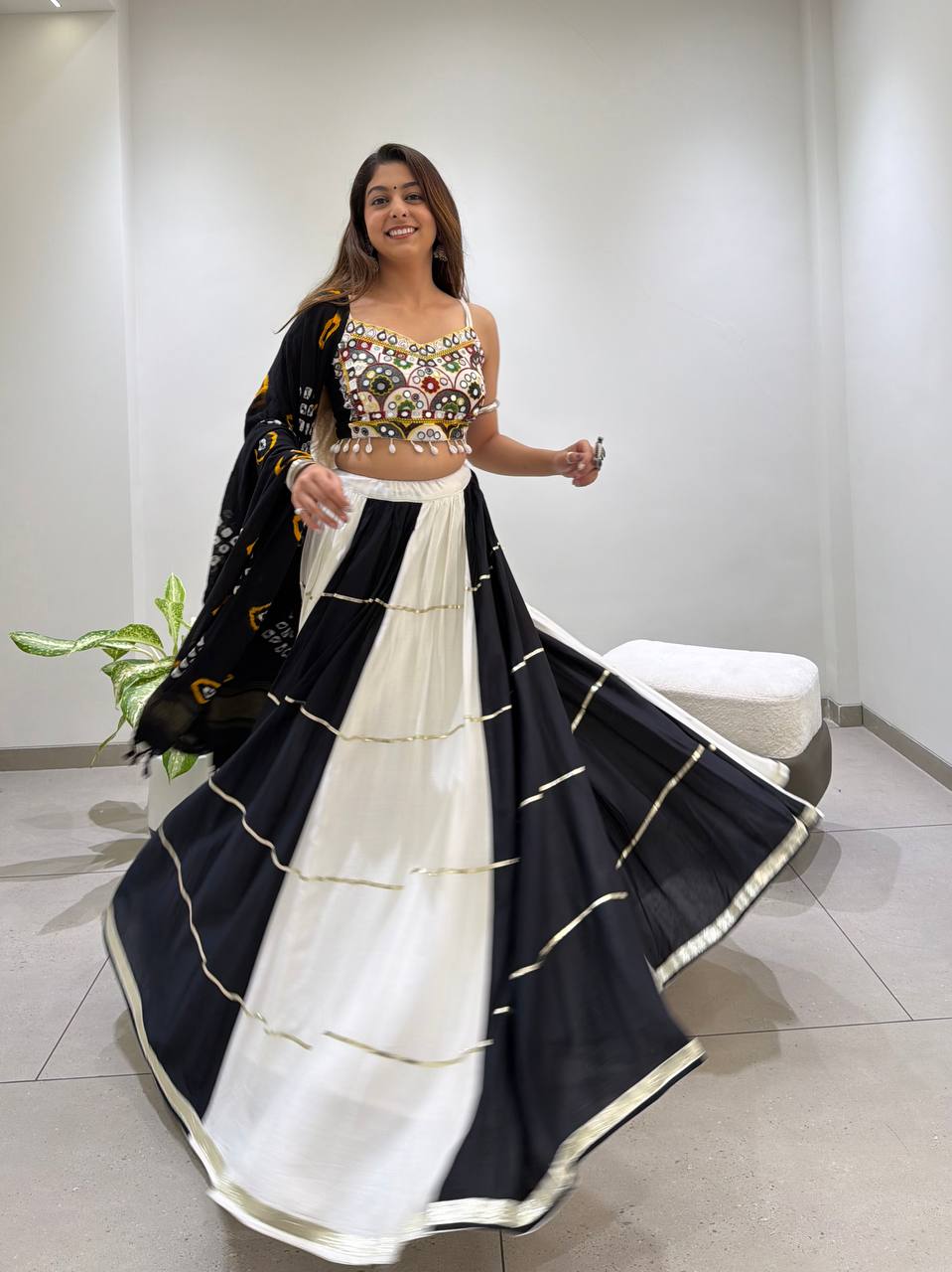 2026 Navratri Lehenga Choli with Bandhni Dupatta | 6 Meter Full Flair | Real Mirror Embroidery | Reyon Fabric | Festive Wear HE-BUY-(R)-25