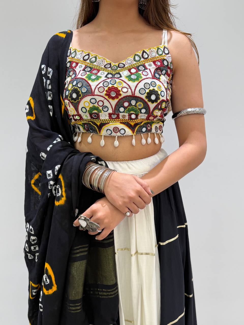 2026 Navratri Lehenga Choli with Bandhni Dupatta | 6 Meter Full Flair | Real Mirror Embroidery | Reyon Fabric | Festive Wear HE-BUY-(R)-25