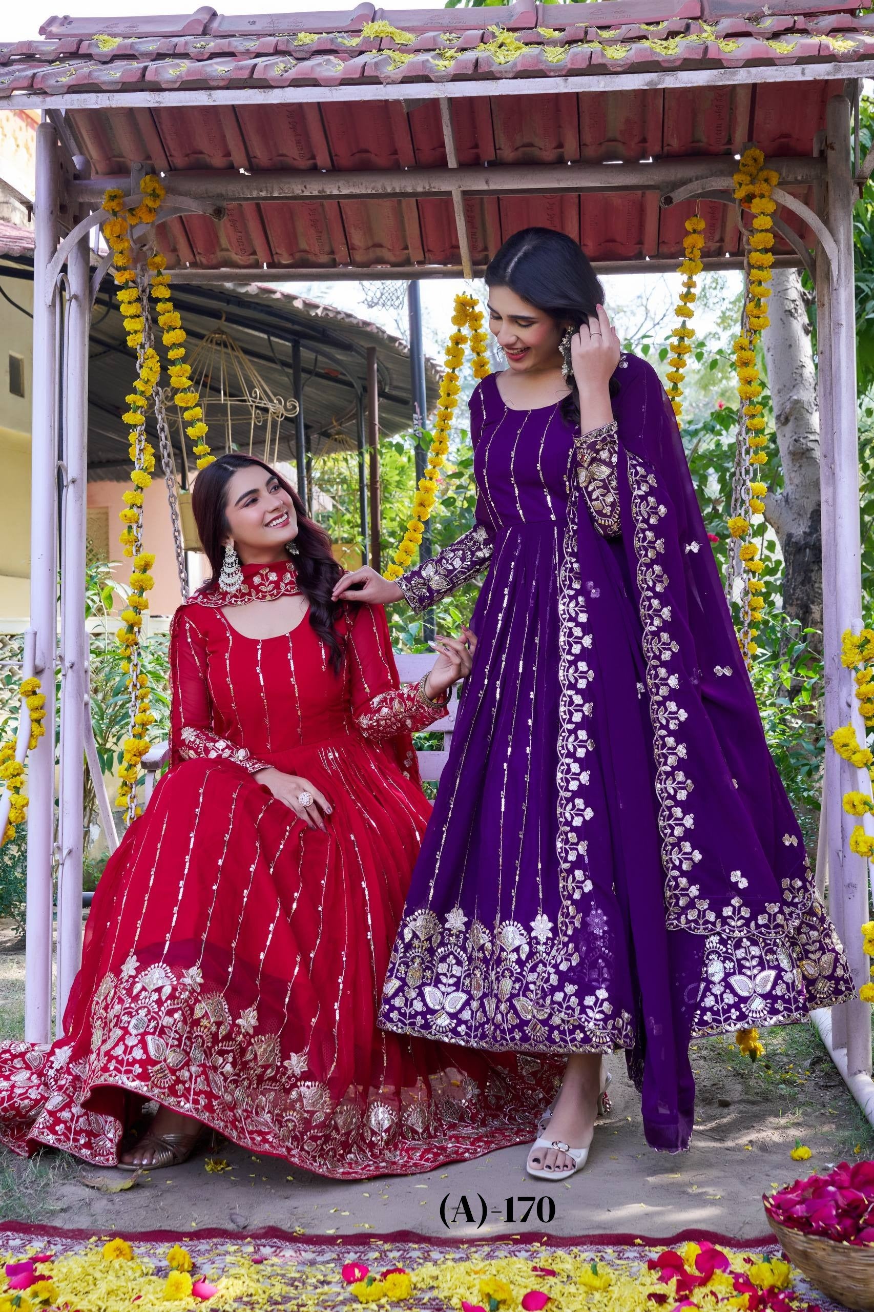 Festival Collection Fox Georgette Long Gown with Heavy 5MM Sequence Embroidery Dupatta - Fully Stitched