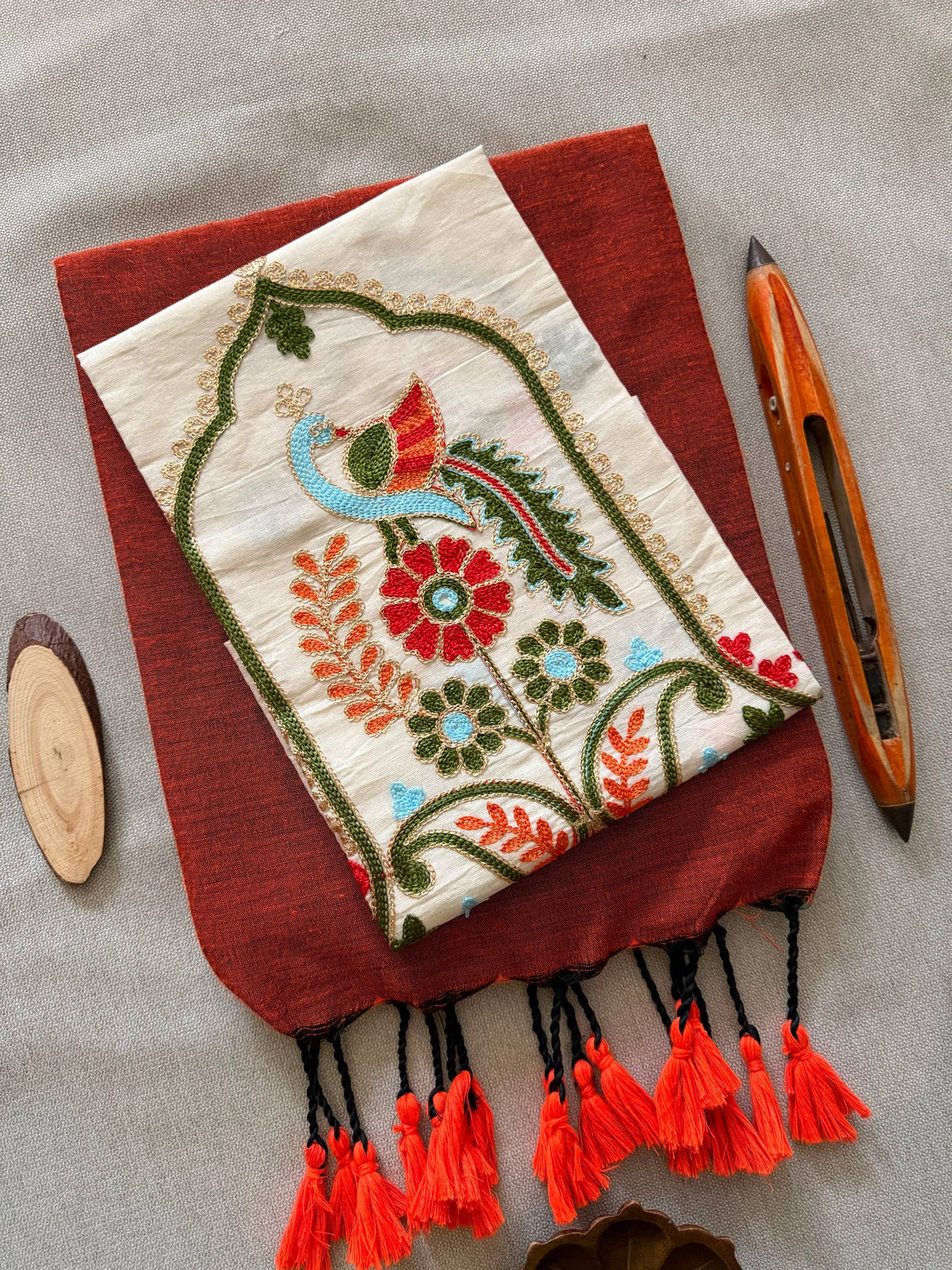 New Handloom Khadi Cotton Saree with Stretchable Ajrak Print Blouse | Elegant Ethnic Wear HE-BUY-(X)-1306-02