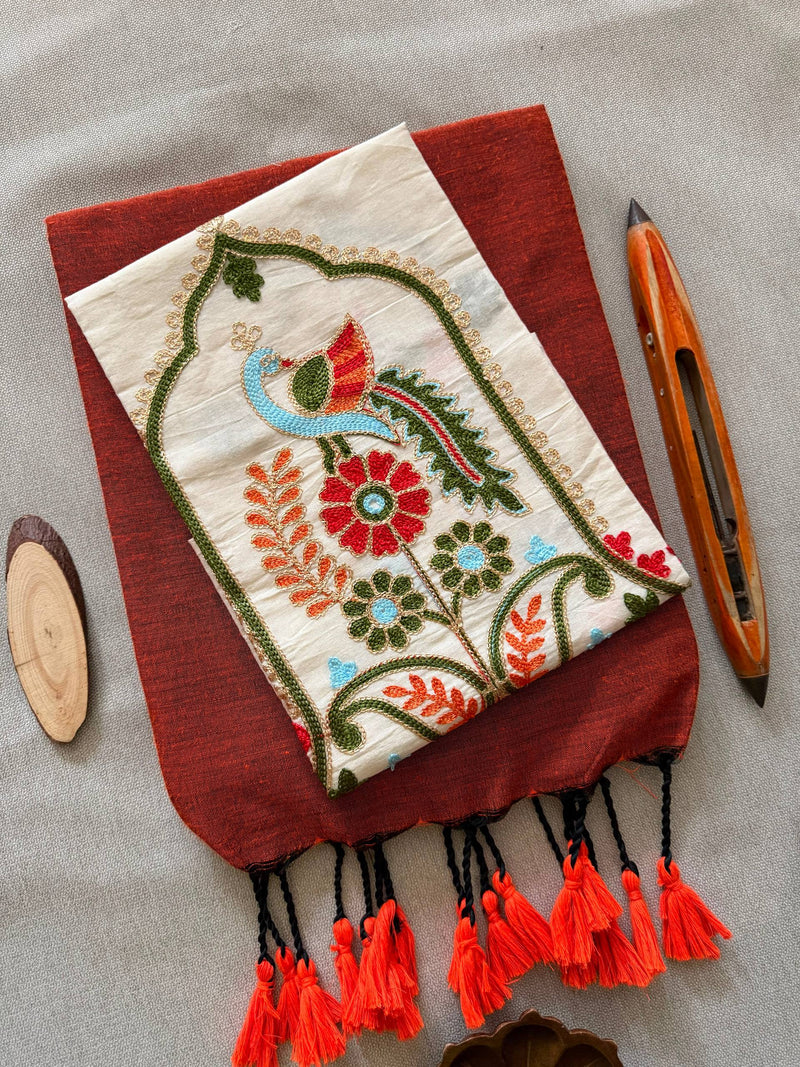 New Handloom Khadi Cotton Saree with Stretchable Ajrak Print Blouse | Elegant Ethnic Wear HE-BUY-(X)-1306-02