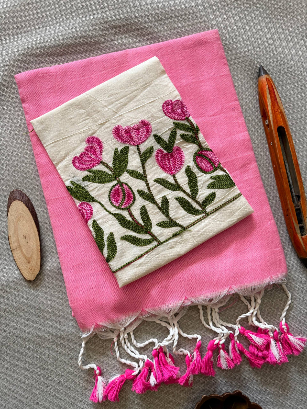 New Handloom Khadi Cotton Saree with Stretchable Ajrak Print Blouse | Elegant Ethnic Wear HE-BUY-(X)-1306-02
