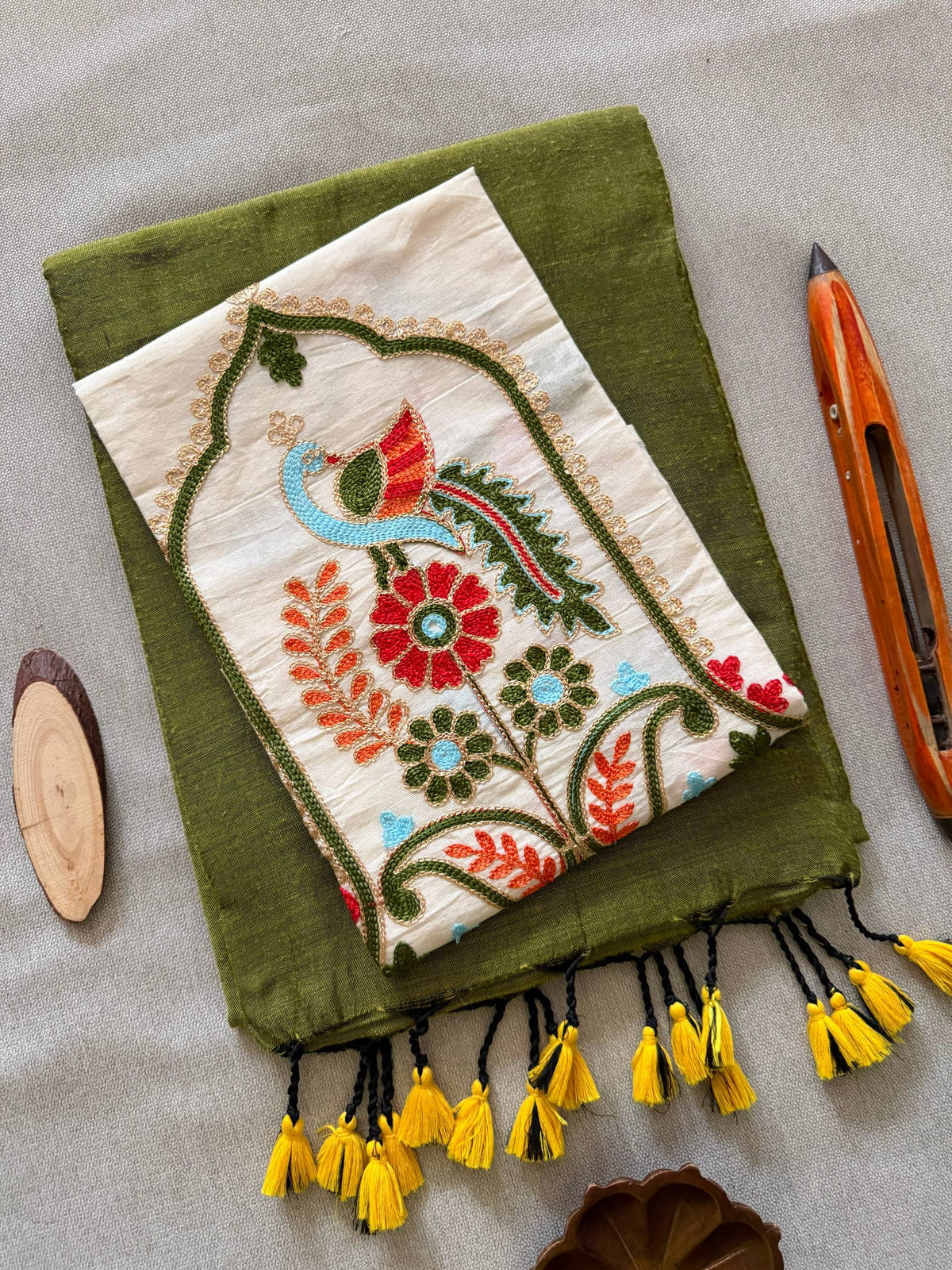 New Handloom Khadi Cotton Saree with Stretchable Ajrak Print Blouse | Elegant Ethnic Wear HE-BUY-(X)-1306-02