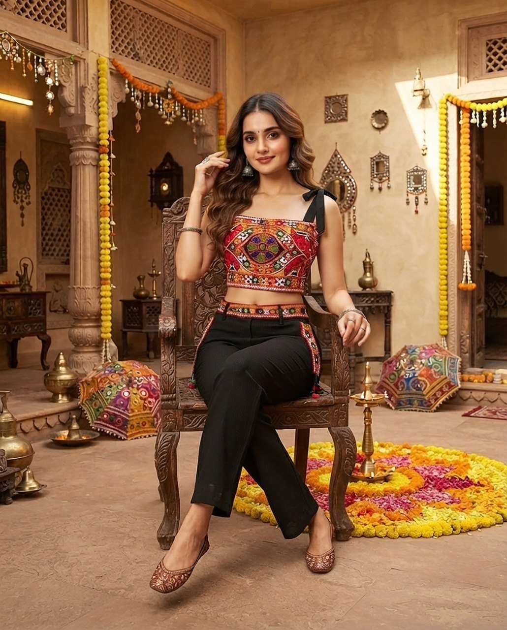 Premium Kutch Work Co-Ord Set | Original Mirror Work | Navratri Special Collection | Fully Stitched Top & Pant  HE-BUY-(H)-60