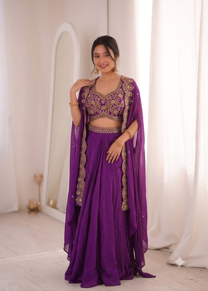 New Trending Party Wear Shrug with Sarara & Blouse | Natural Crepe | Embroidered Designer Set | Premium Festive WearNew Trending Party Wear Shrug with Sarara & Blouse | Natural Crepe | Embroidered Designer Set | Premium Festive Wear HE-BUY-(M)-277