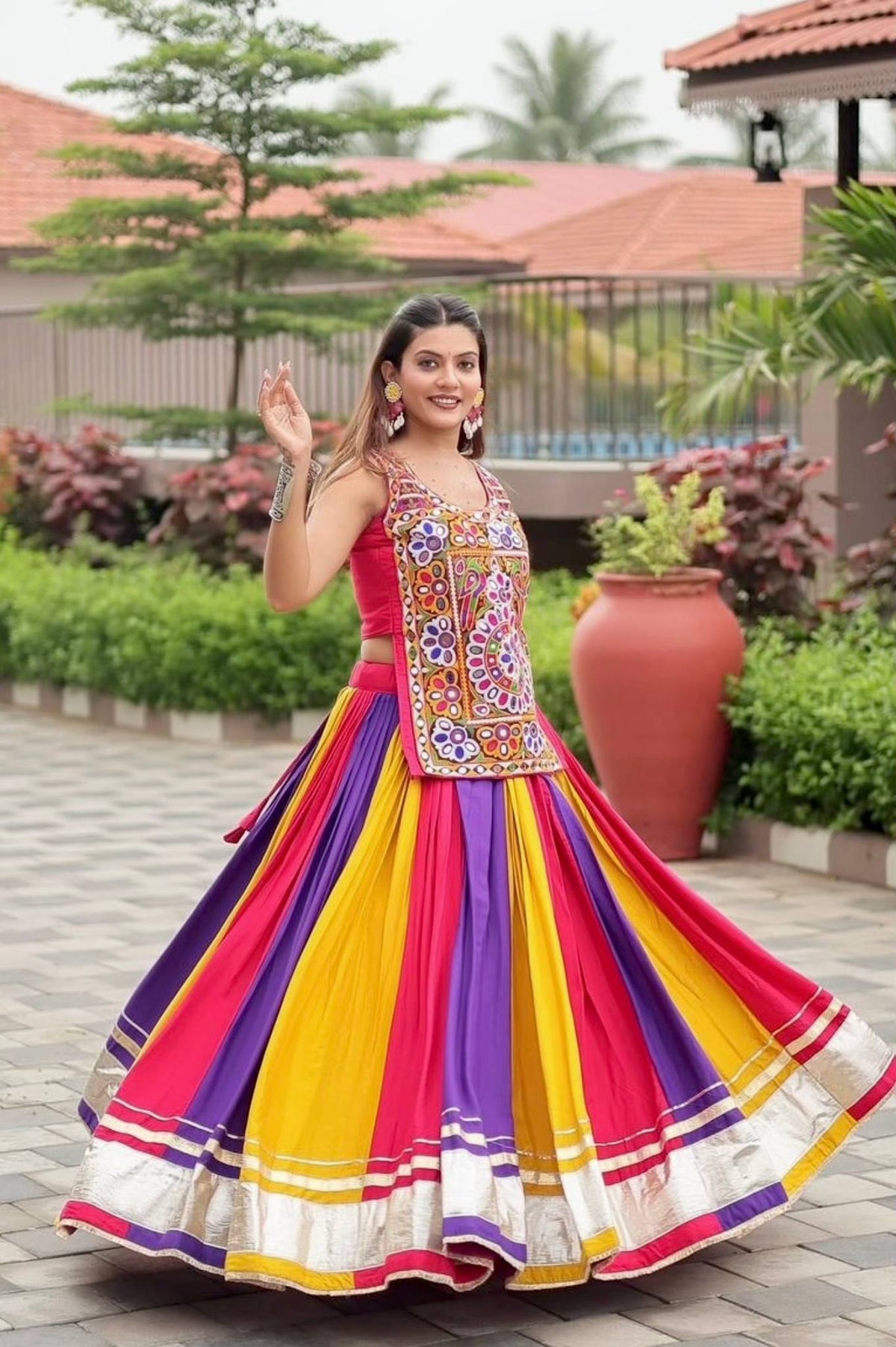 Premium Pure Cotton Navratri Gamathi Work Lehenga Choli with Real Mirror Work | 6-Meter Flare Designer Garba Collection  HE-BUY-(A)-115
