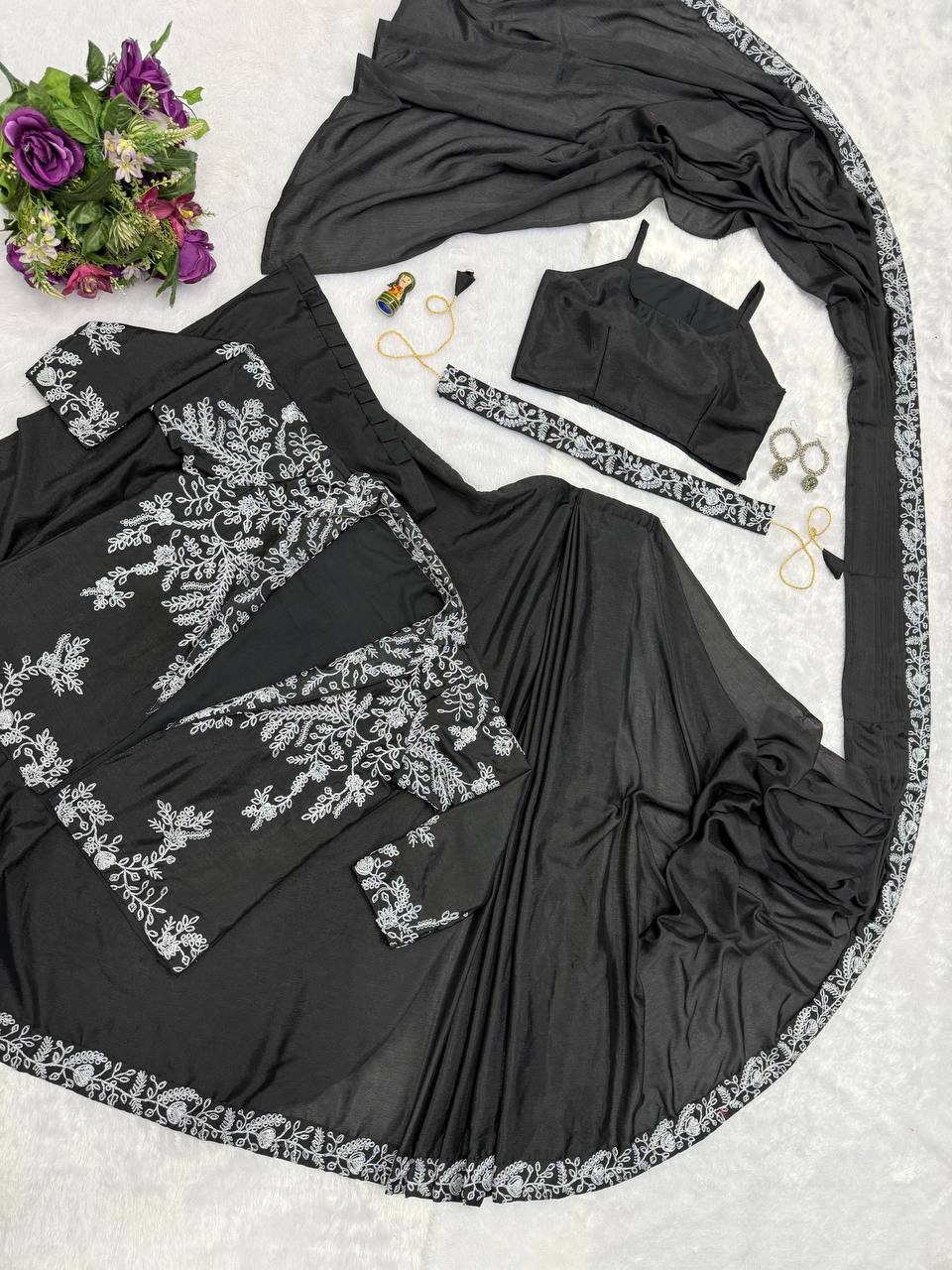 Premium Chinon Indo-Western Ready-to-Wear Saree with Embroidered Koti & Waist Belt | Designer Wedding, Party & Festive Wear Collection HE-BUY-(D)-1090