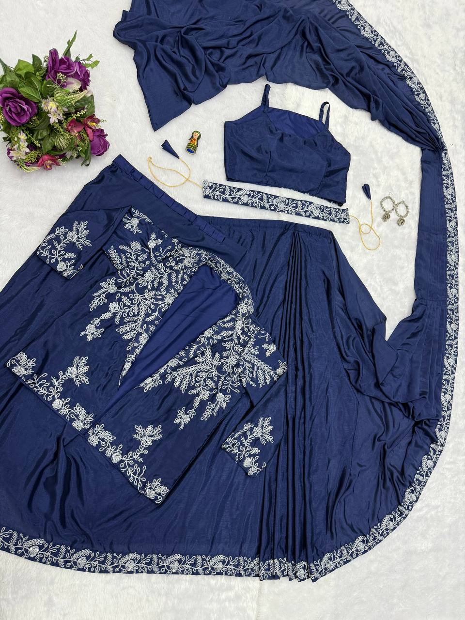 Premium Chinon Indo-Western Ready-to-Wear Saree with Embroidered Koti & Waist Belt | Designer Wedding, Party & Festive Wear Collection HE-BUY-(D)-1090